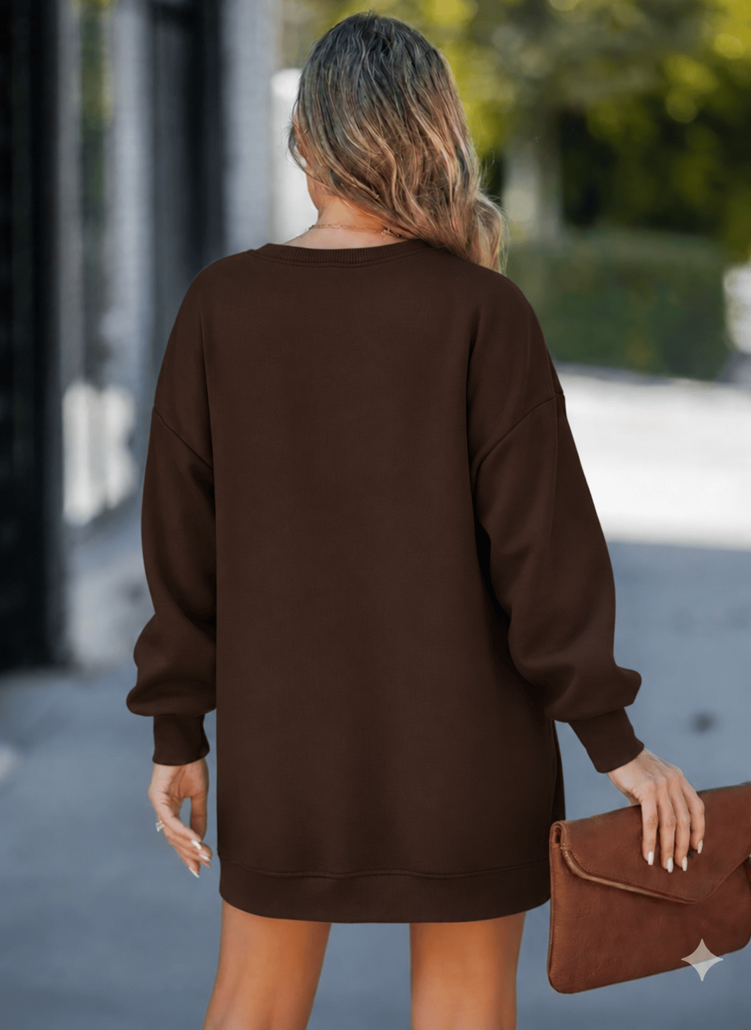 Kadın Oversize Sweatshirt Yan Fermuar Detaylı Uzun Kollu Kahverengi Tunik