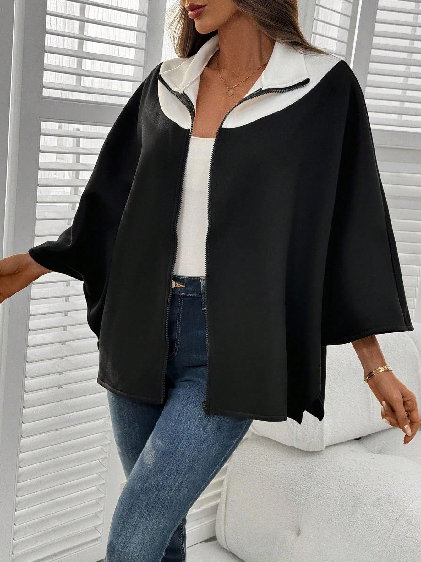 Kadın Panço Fermuarlı Sweat – Oversize Kesim, 3 İplik Şardonlu Kumaş