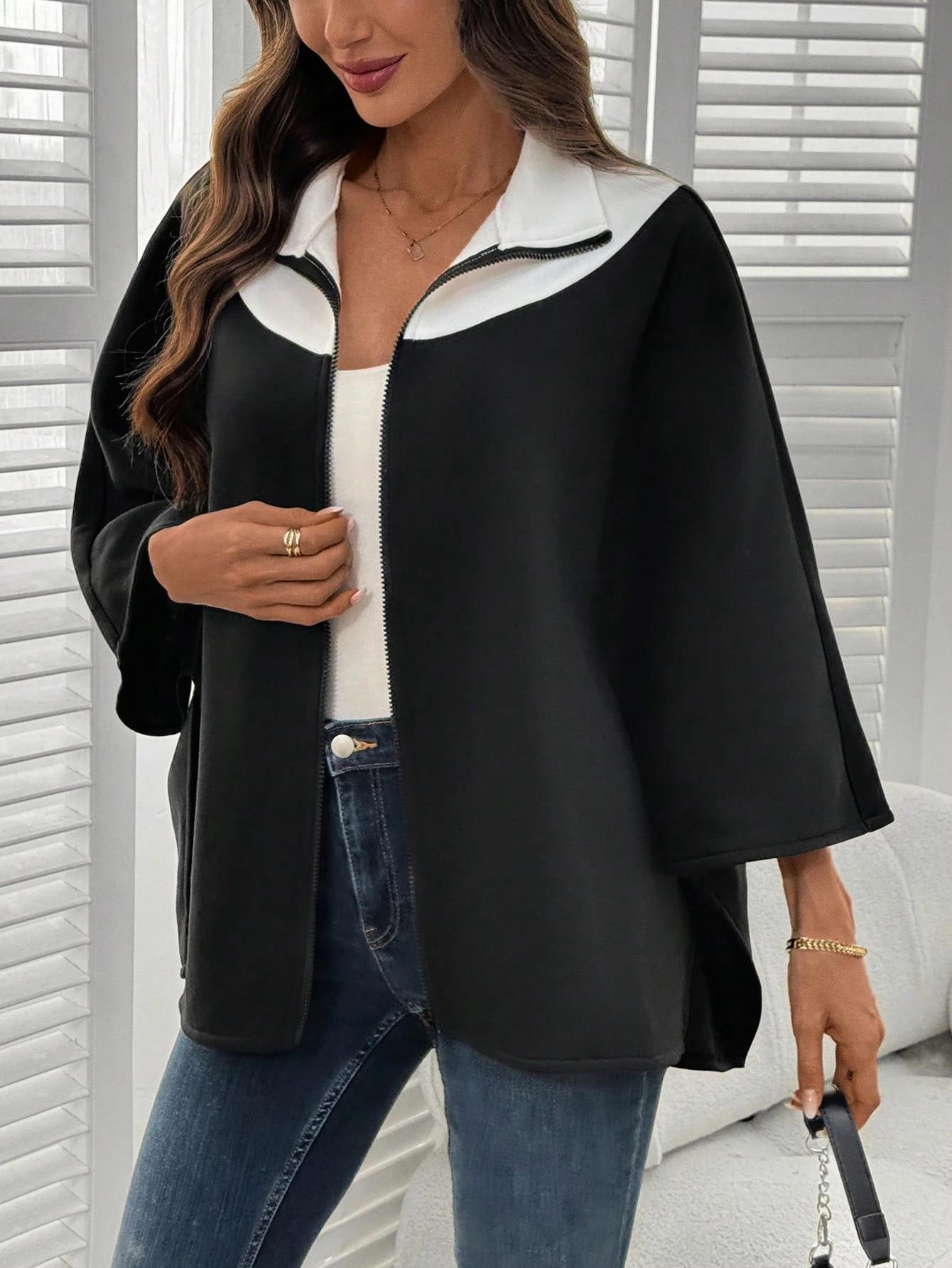 Kadın Panço Fermuarlı Sweat – Oversize Kesim, 3 İplik Şardonlu Kumaş