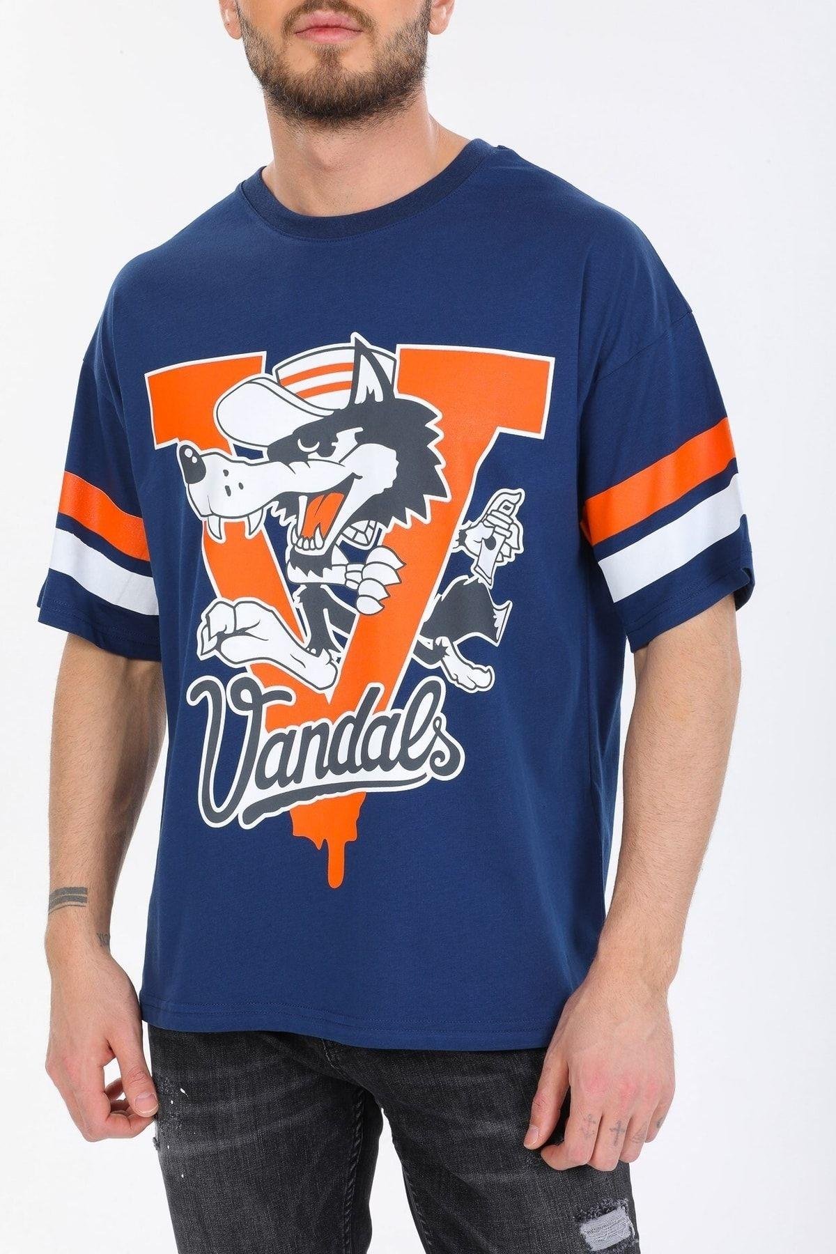 Kurt Desenli Mavi T-shirt