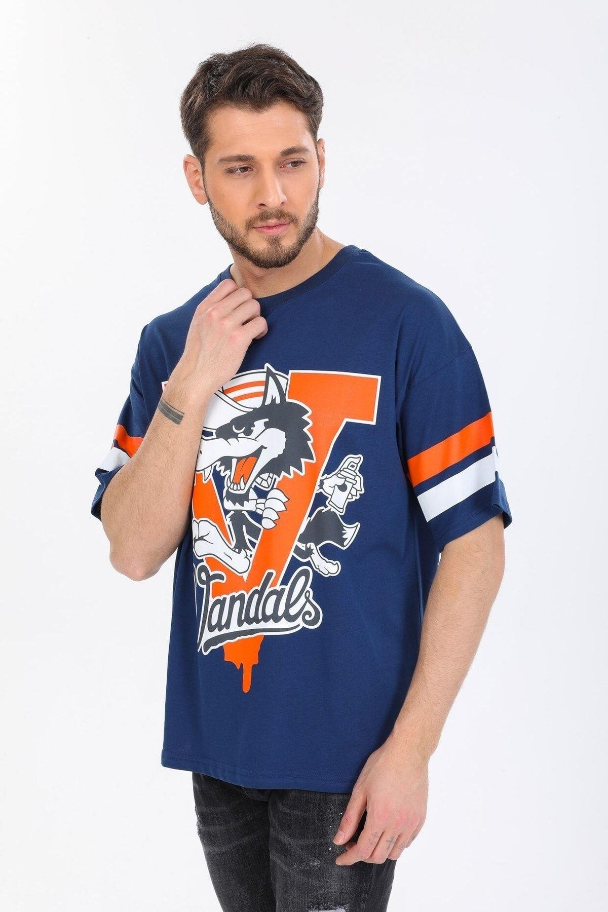 Kurt Desenli Mavi T-shirt