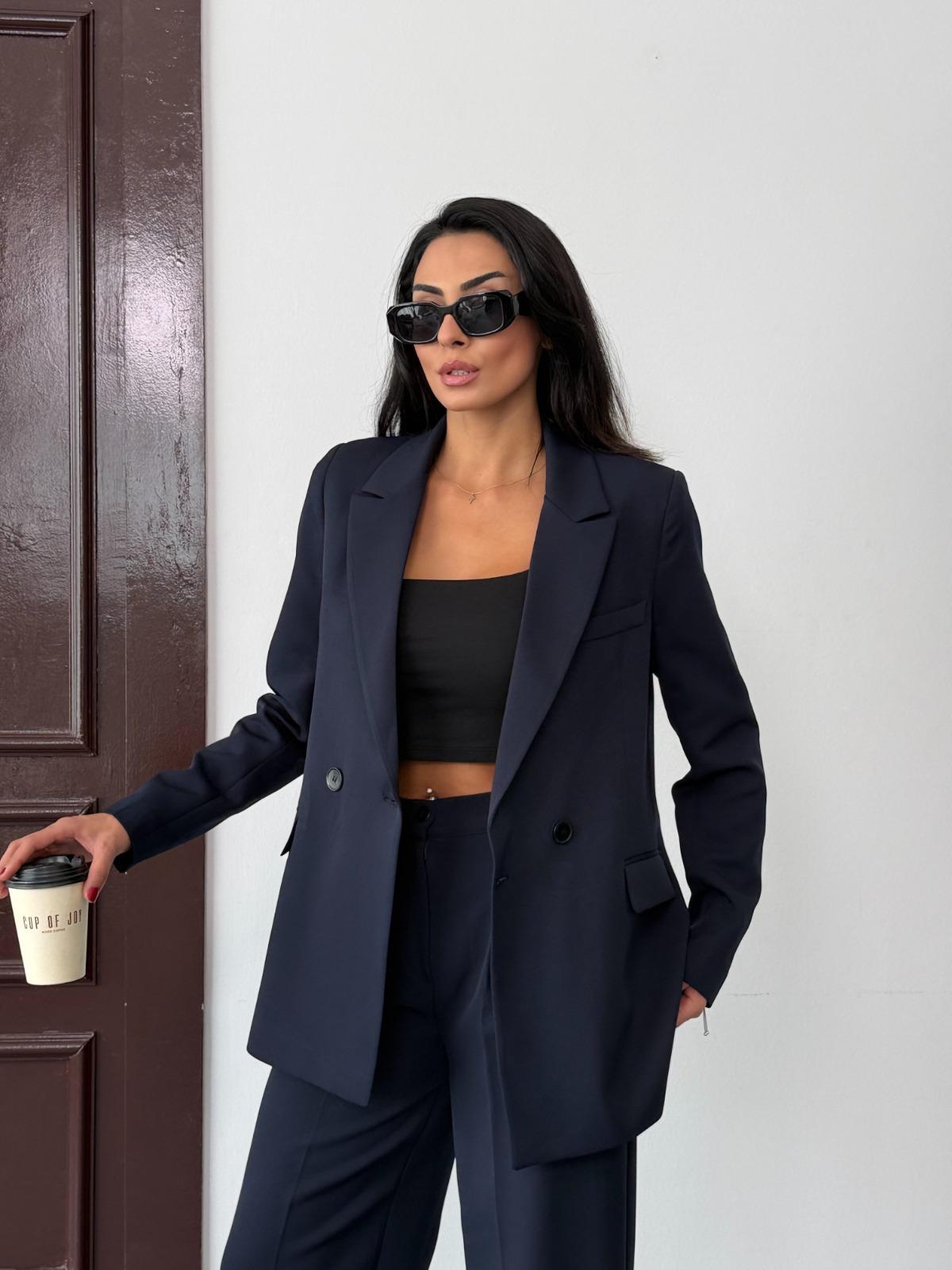 Lacivert Kadın Polly Viscon Takım – 1. Sınıf Kumaş Blazer Ceket & Palazzo Pantolon İkili Takım