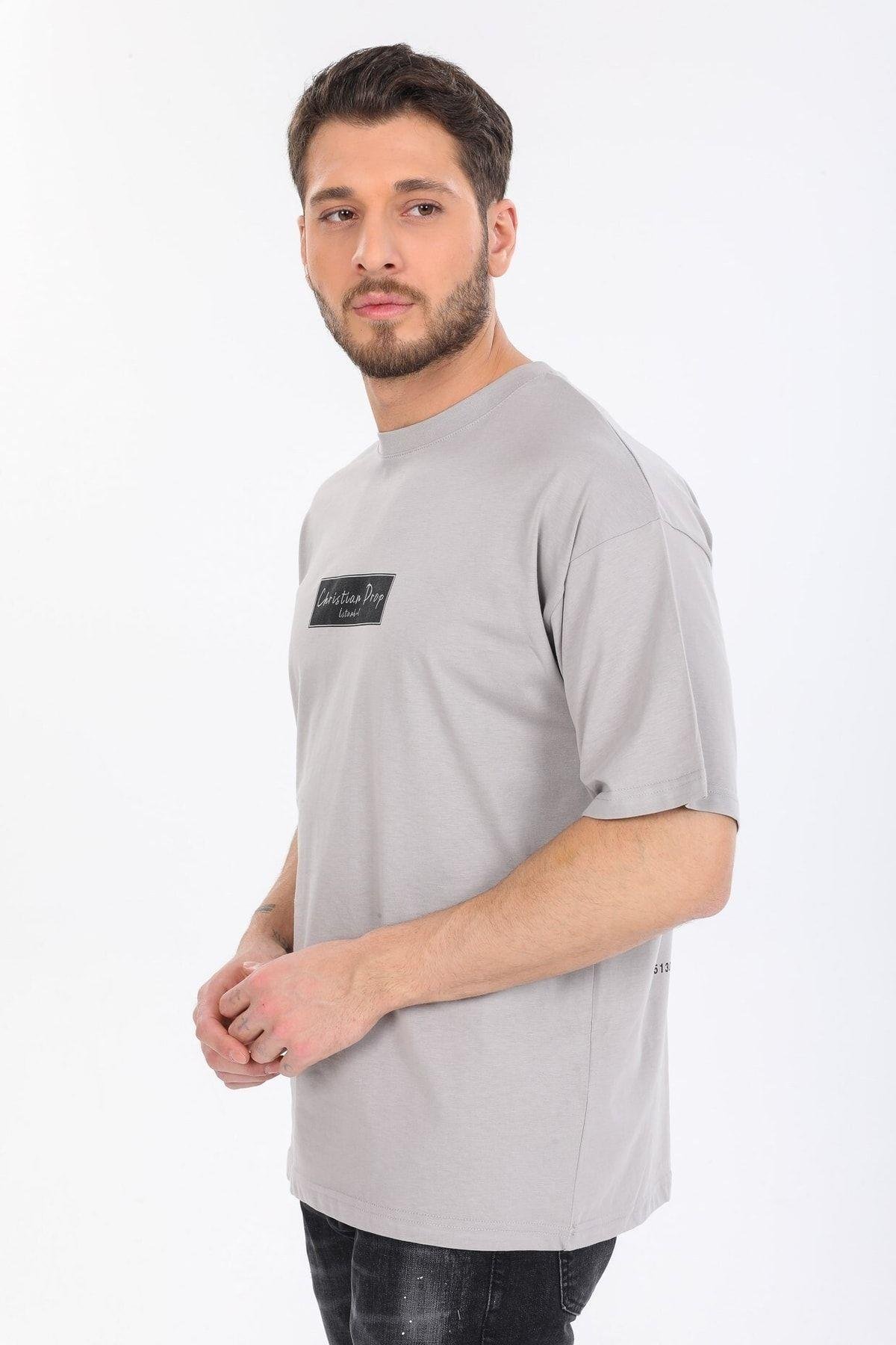 Logo Ve Istanbul Yazılı Gri T-shirt
