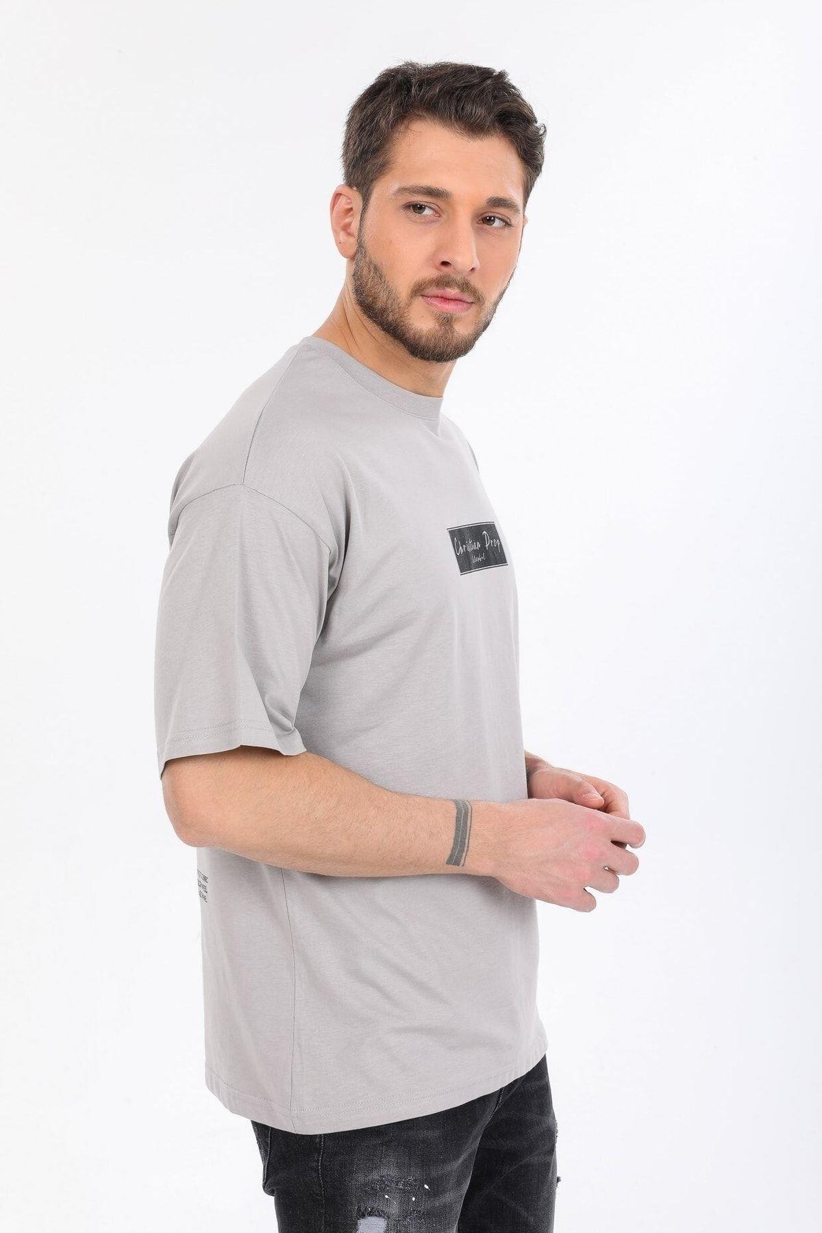 Logo Ve Istanbul Yazılı Gri T-shirt