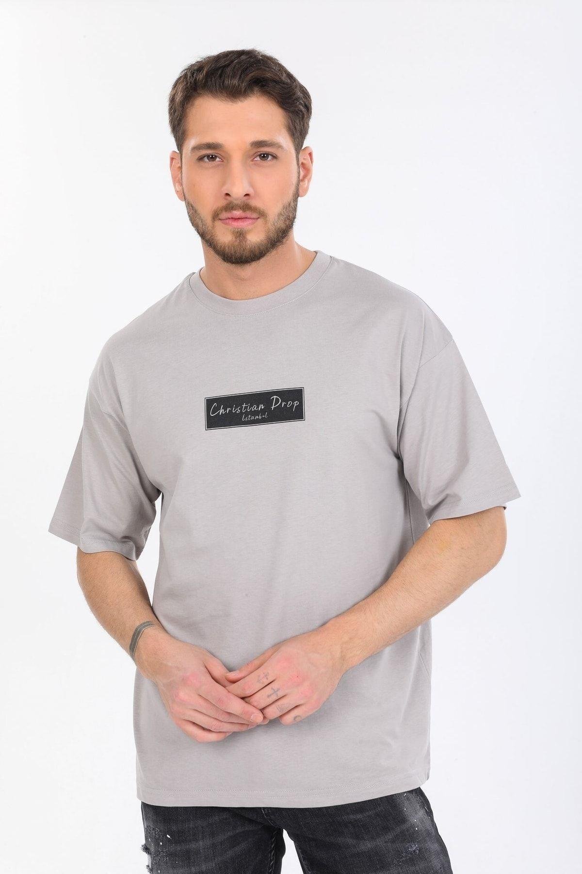 Logo Ve Istanbul Yazılı Gri T-shirt