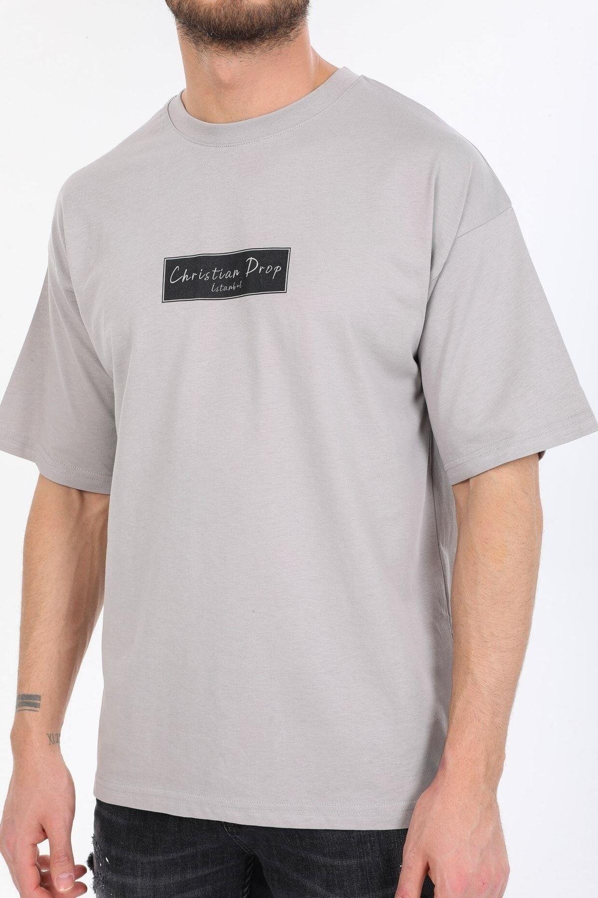 Logo Ve Istanbul Yazılı Gri T-shirt