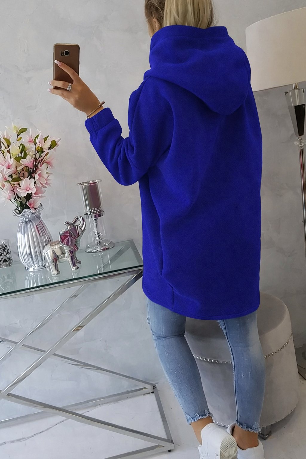 Mavi Kadın Asimetrik Fermuarlı Oversize Kapüşonlu Sweatshirt – Kalın Kumaş – Rahat Günlük Tarz