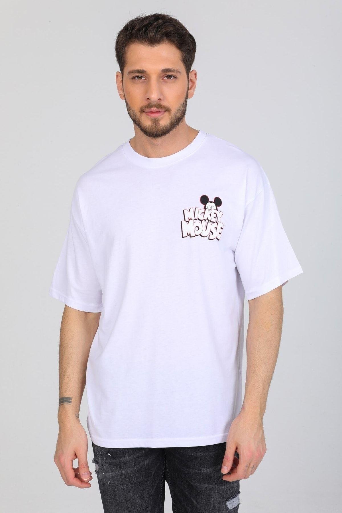 Mıckey Mouse Logolu Beyaz T-shirt