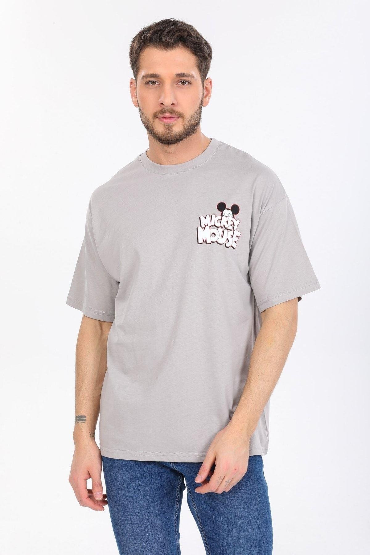 Mıckey Mouse Logolu Gri T-shirt