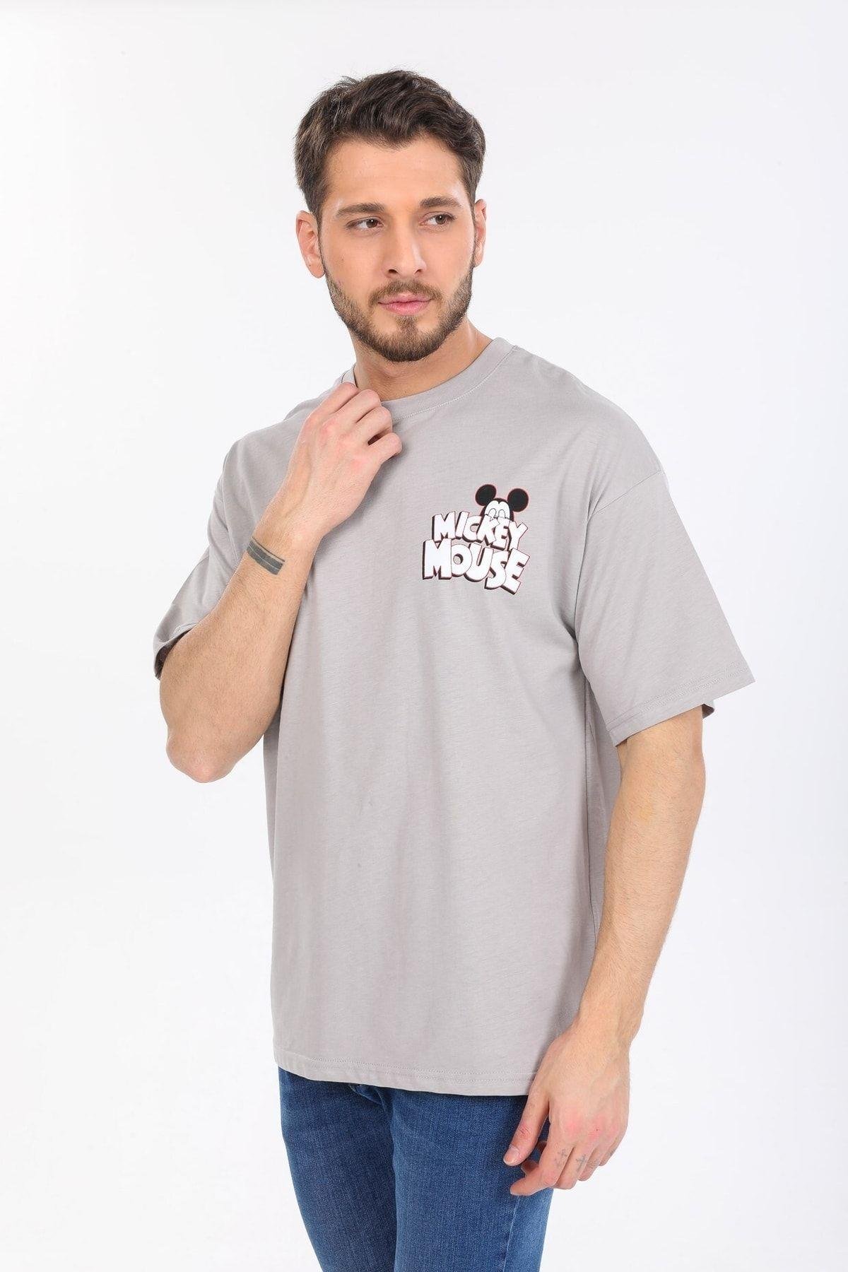 Mıckey Mouse Logolu Gri T-shirt