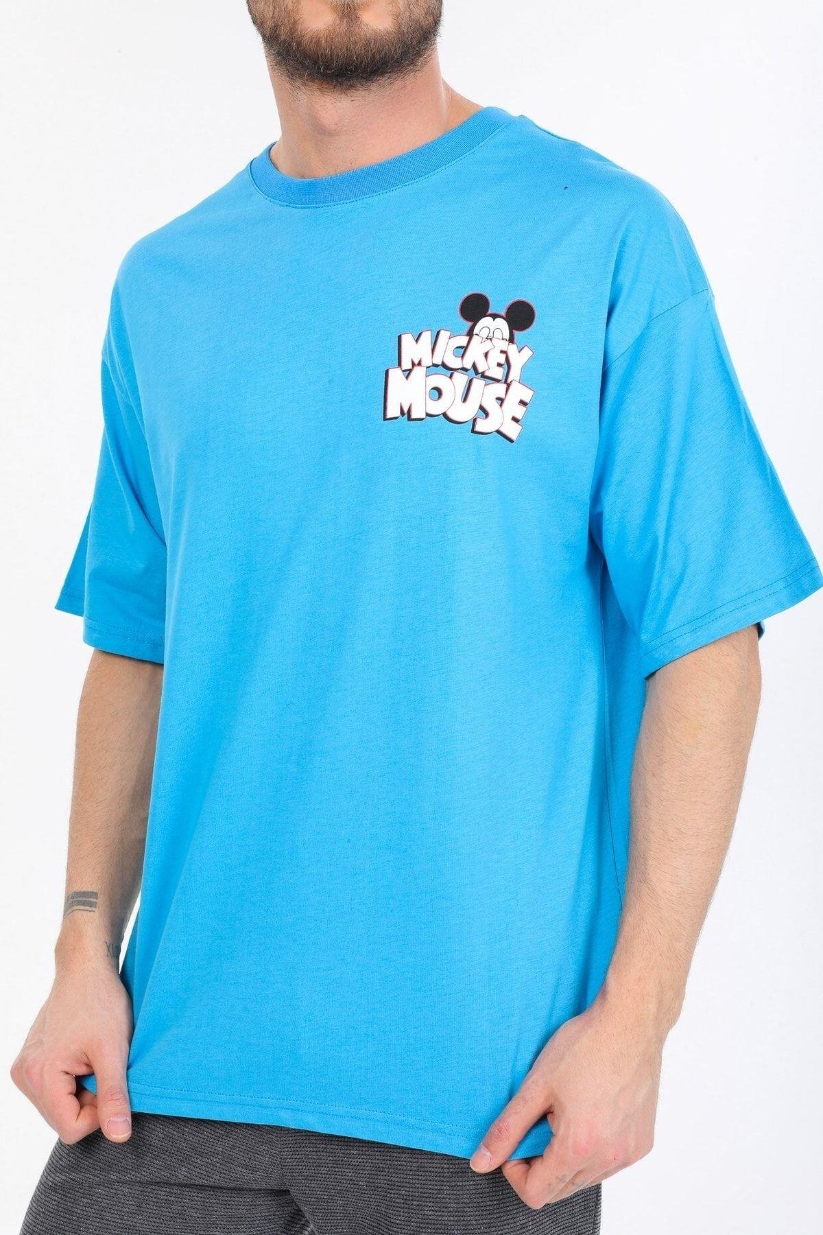 Mıckey Mouse Logolu Mavi T-shirt