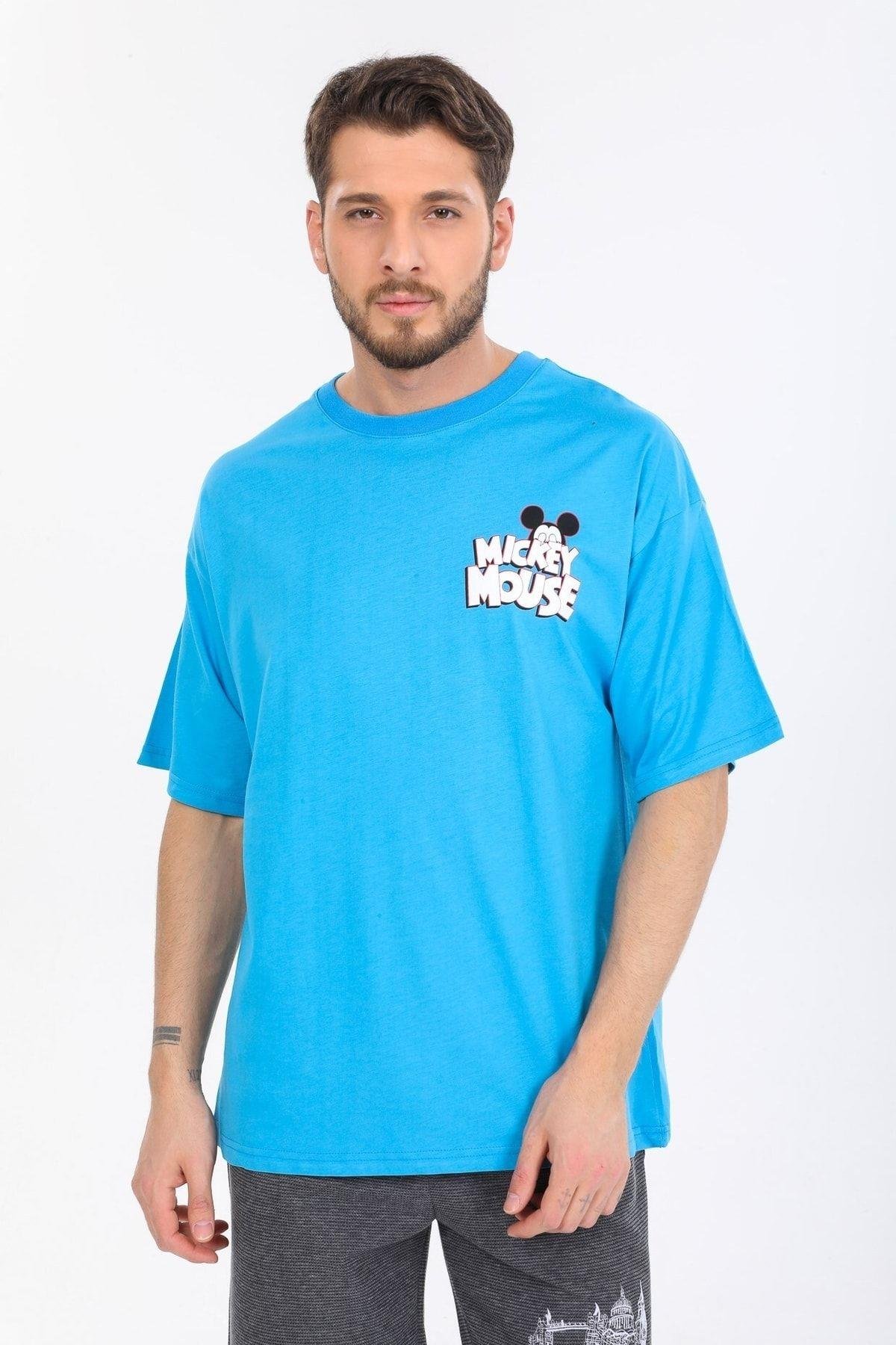Mıckey Mouse Logolu Mavi T-shirt