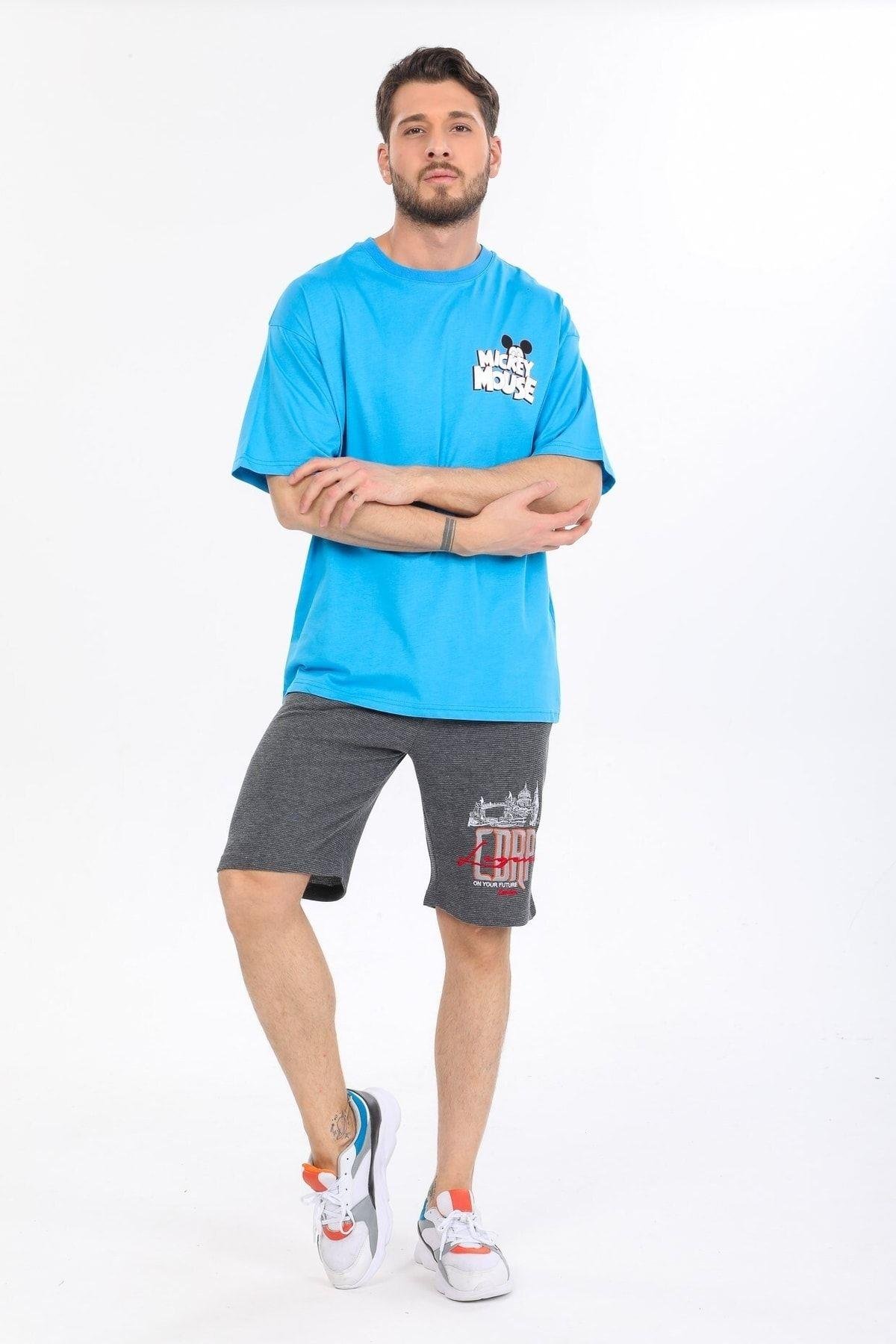 Mıckey Mouse Logolu Mavi T-shirt