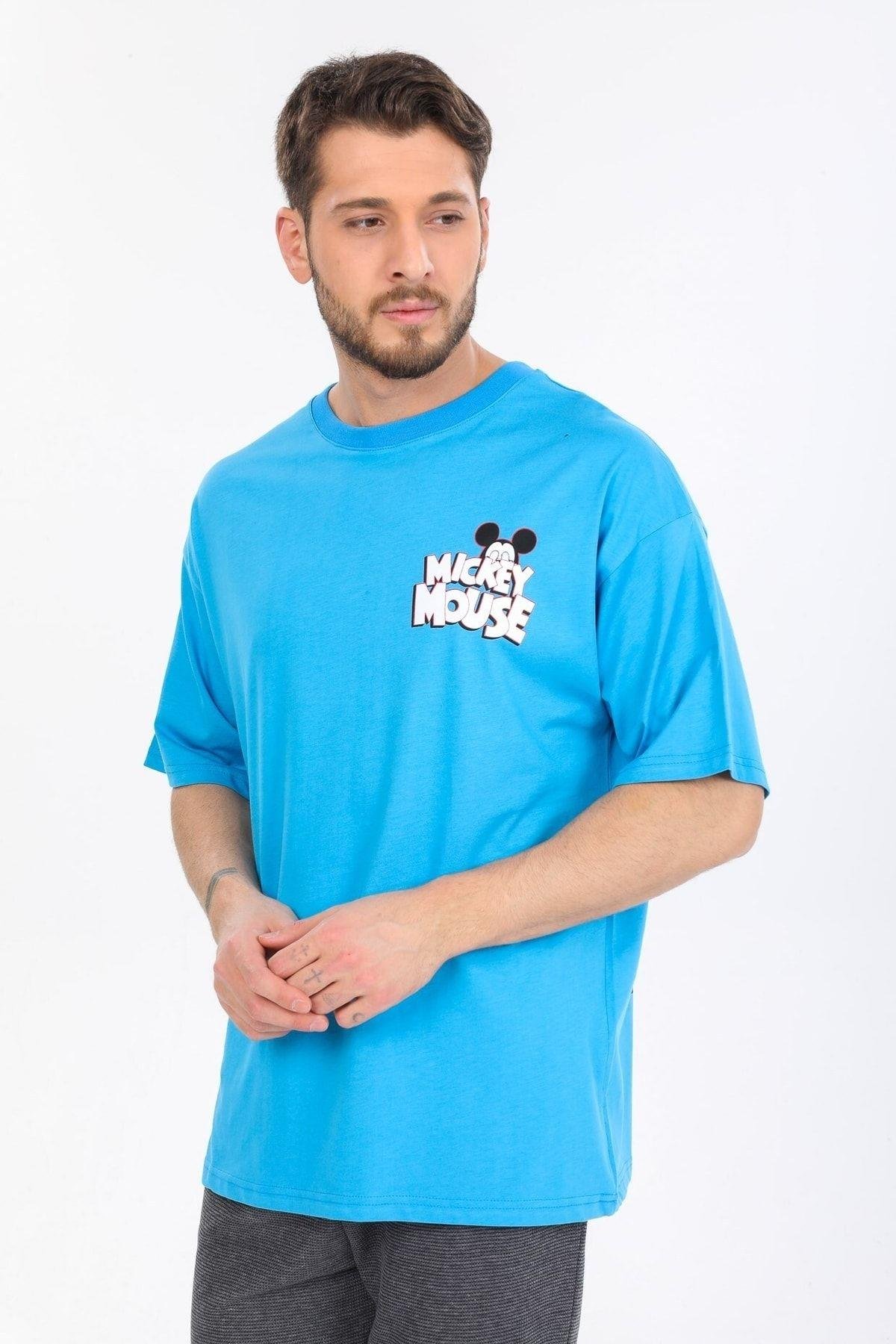 Mıckey Mouse Logolu Mavi T-shirt
