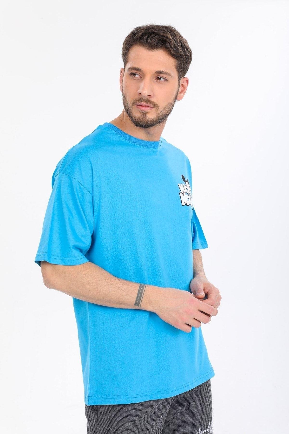 Mıckey Mouse Logolu Mavi T-shirt