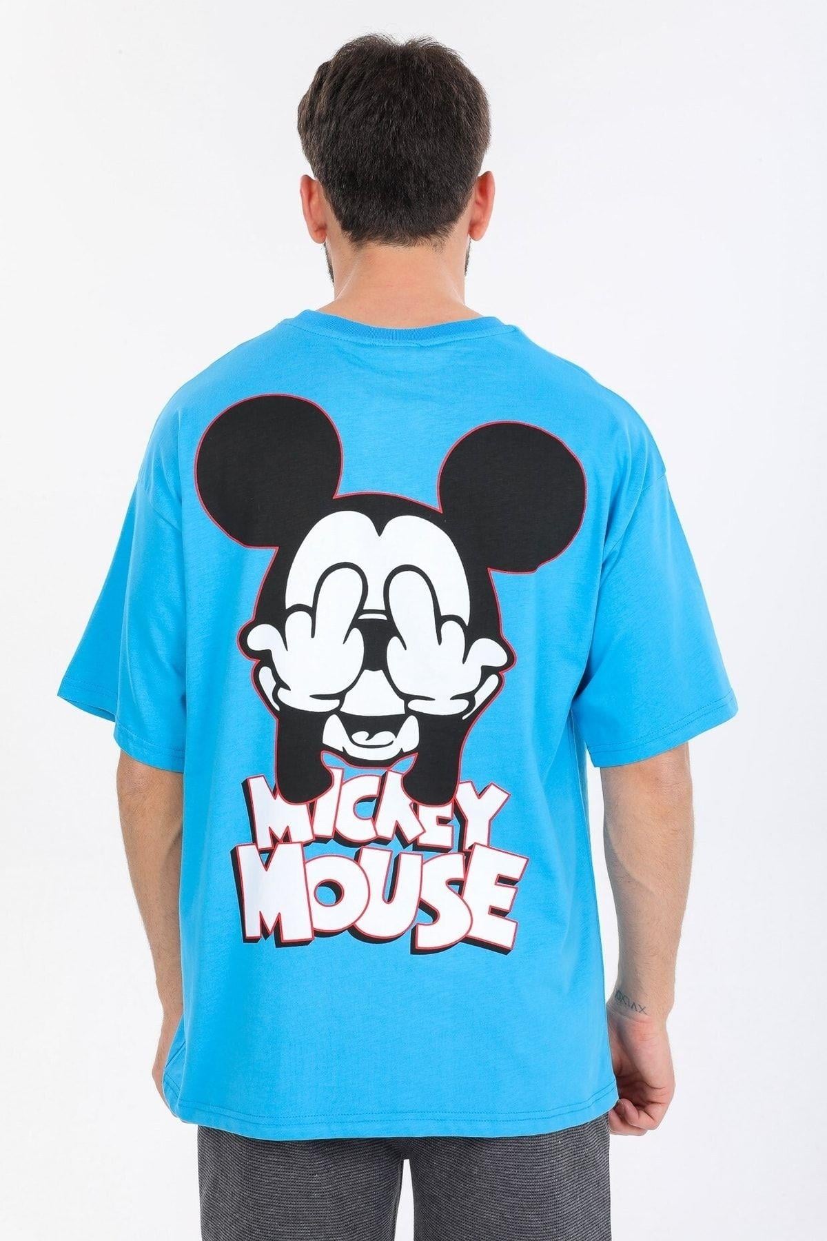 Mıckey Mouse Logolu Mavi T-shirt