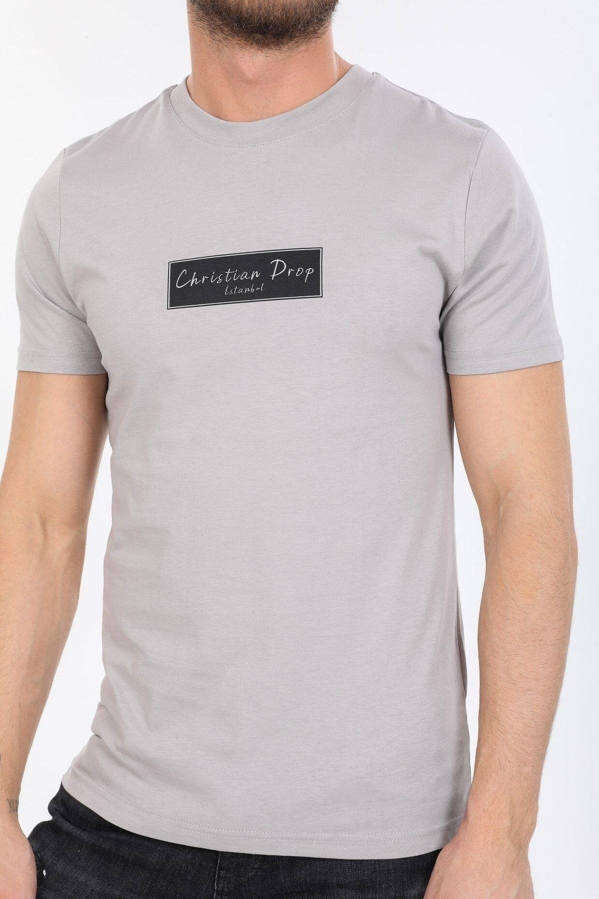 Minimal Ayı Desenli Gri T-shirt