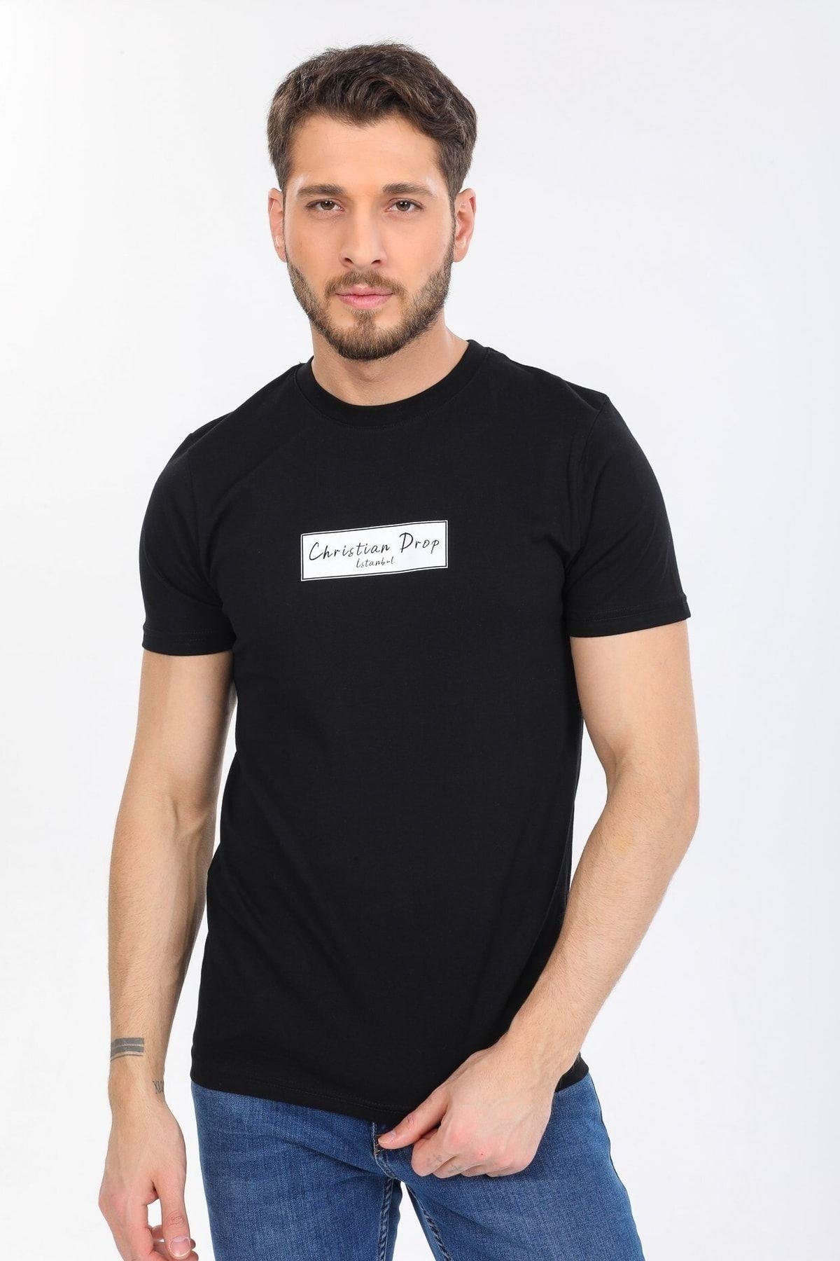Minimal Ayı Desenli Siyah T-shirt