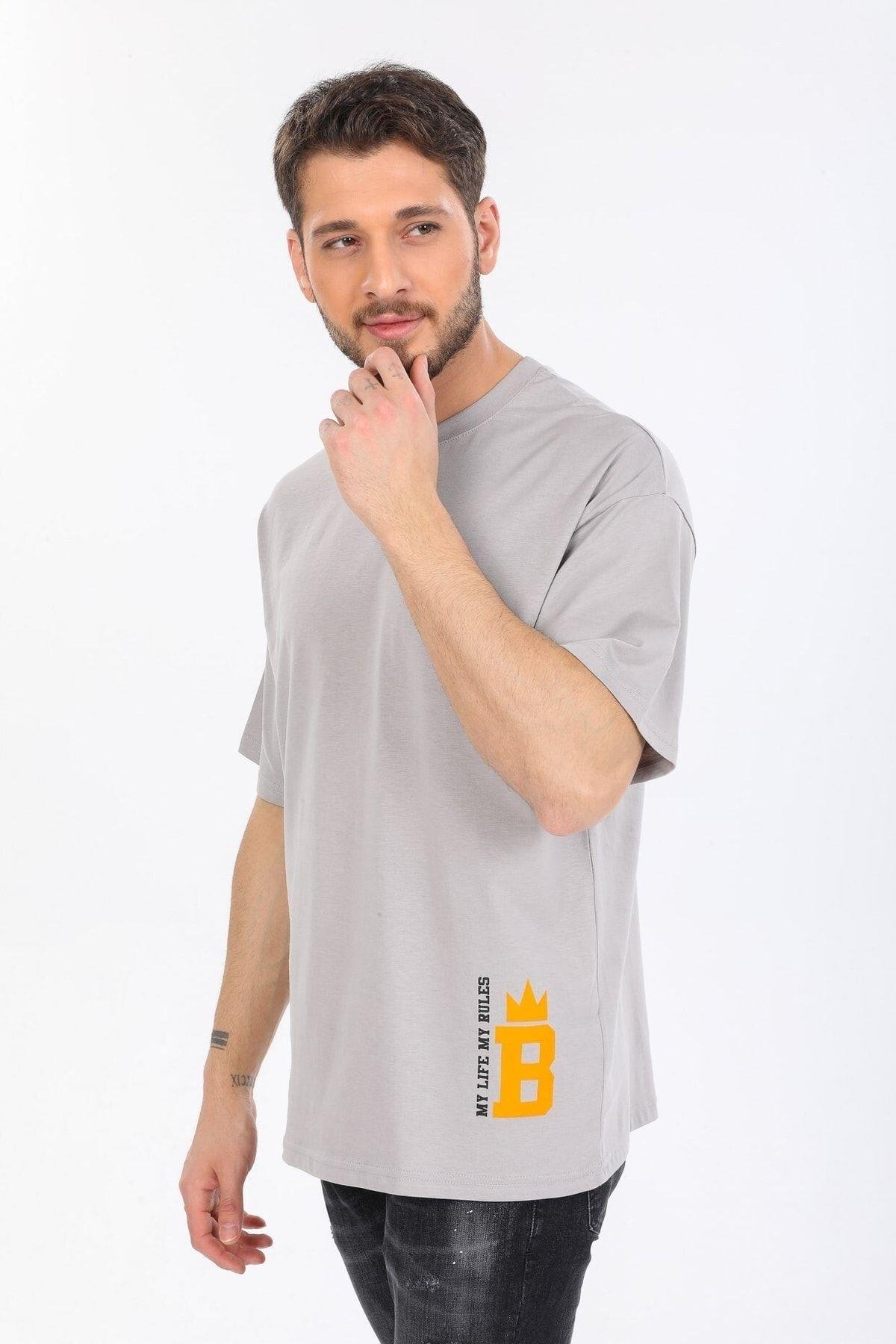 Minimal Tasarım Detaylı Gri T-shirt