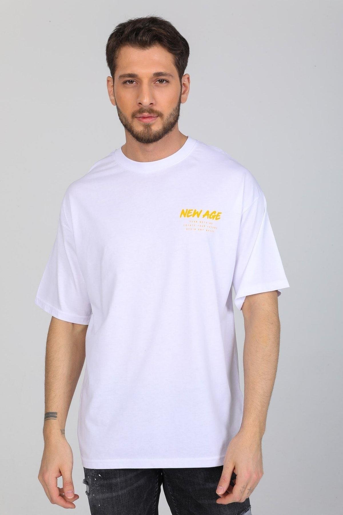 New Age Yazılı Beyaz T-shirt
