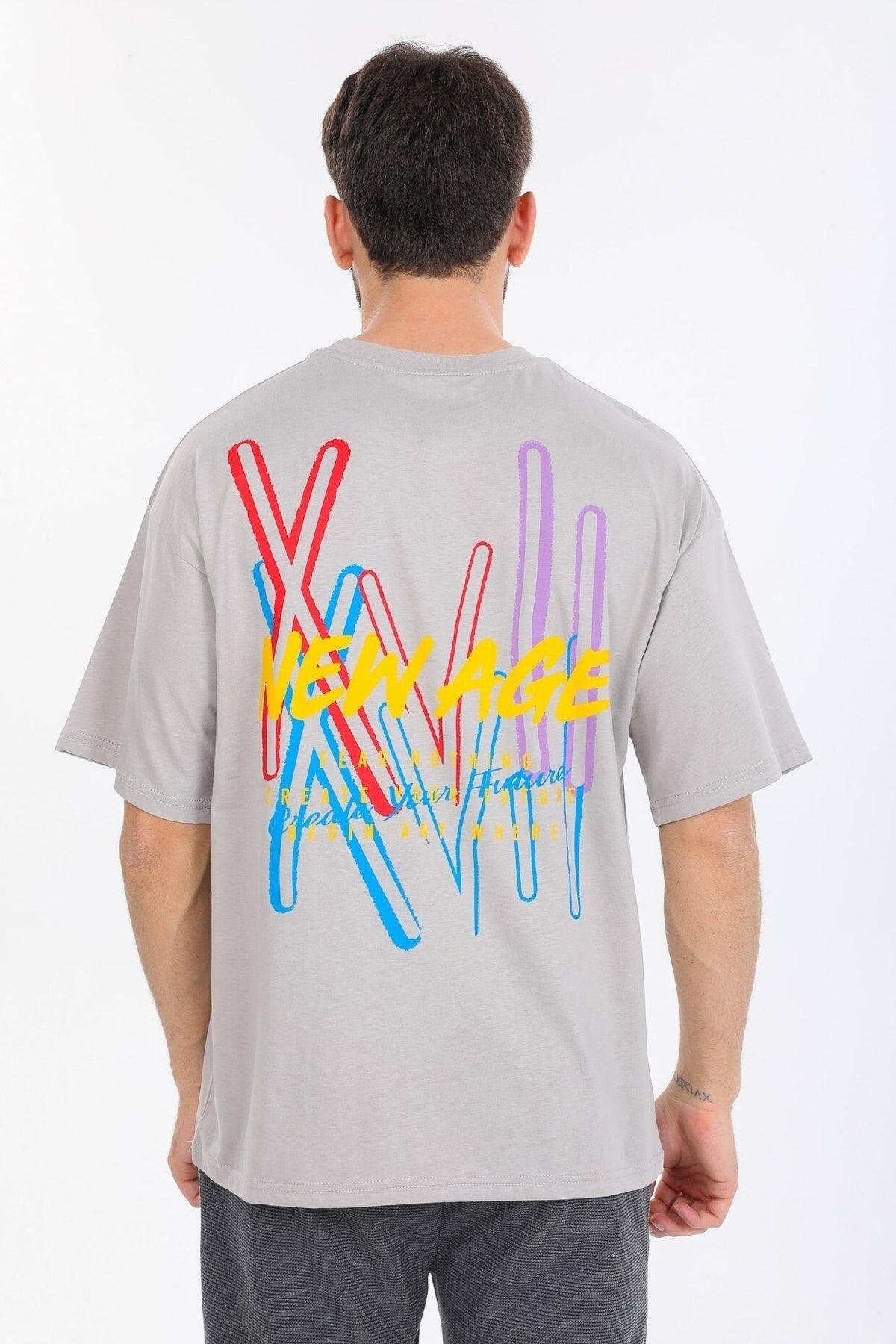 New Age Yazılı Gri T-shirt