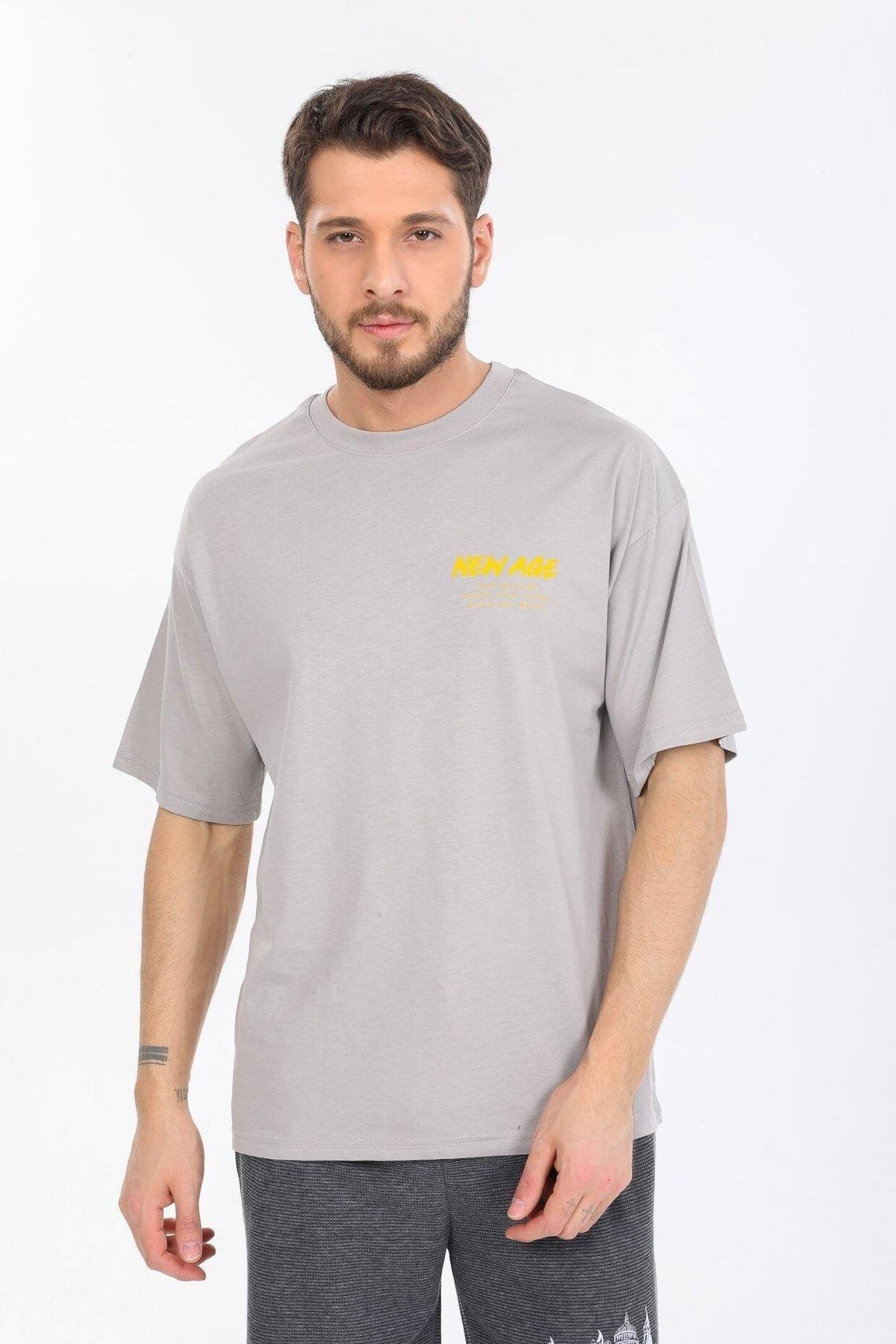 New Age Yazılı Gri T-shirt