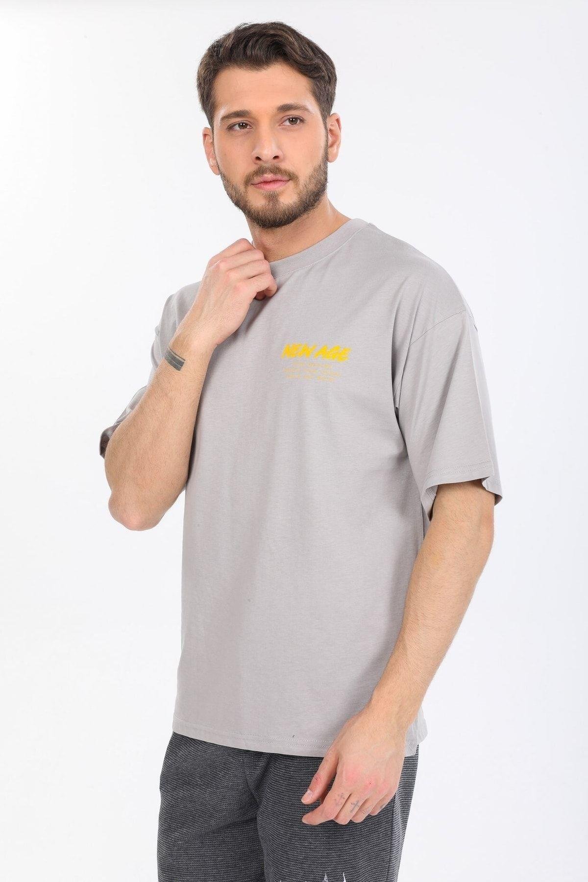 New Age Yazılı Gri T-shirt