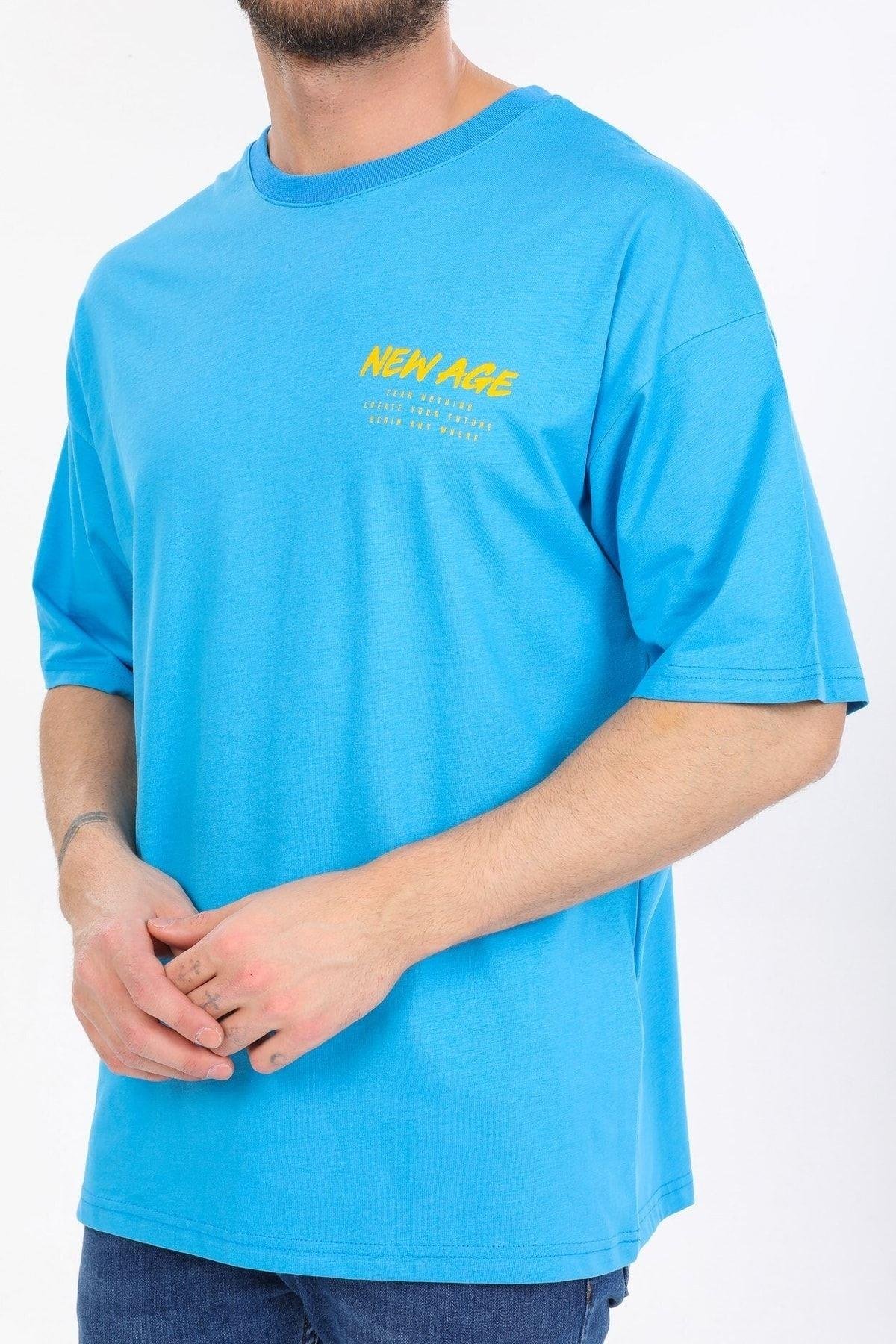 New Age Yazılı Mavi T-shirt