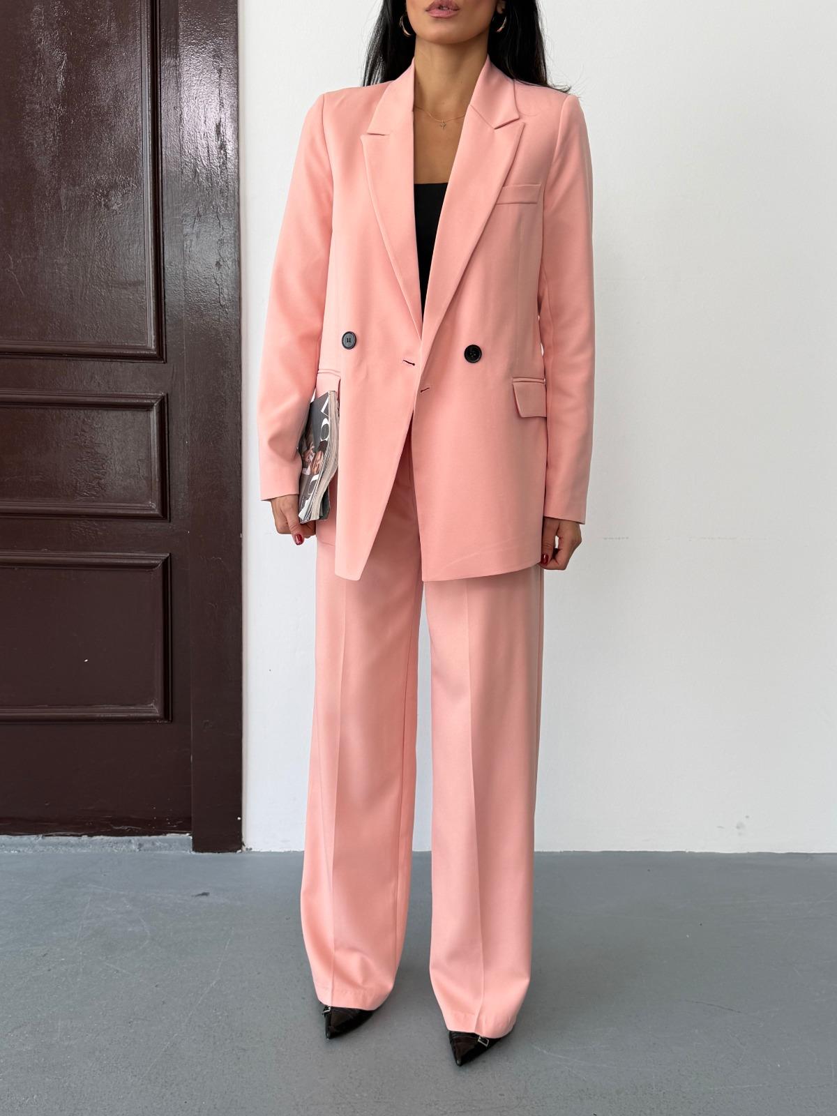 Pembe Kadın Polly Viscon Takım – 1. Sınıf Kumaş Blazer Ceket & Palazzo Pantolon İkili Takım