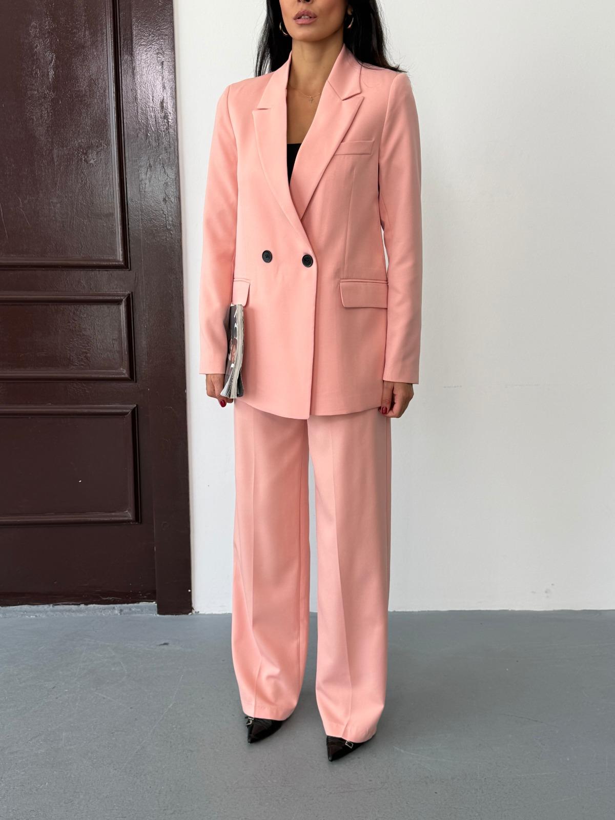 Pembe Kadın Polly Viscon Takım – 1. Sınıf Kumaş Blazer Ceket & Palazzo Pantolon İkili Takım