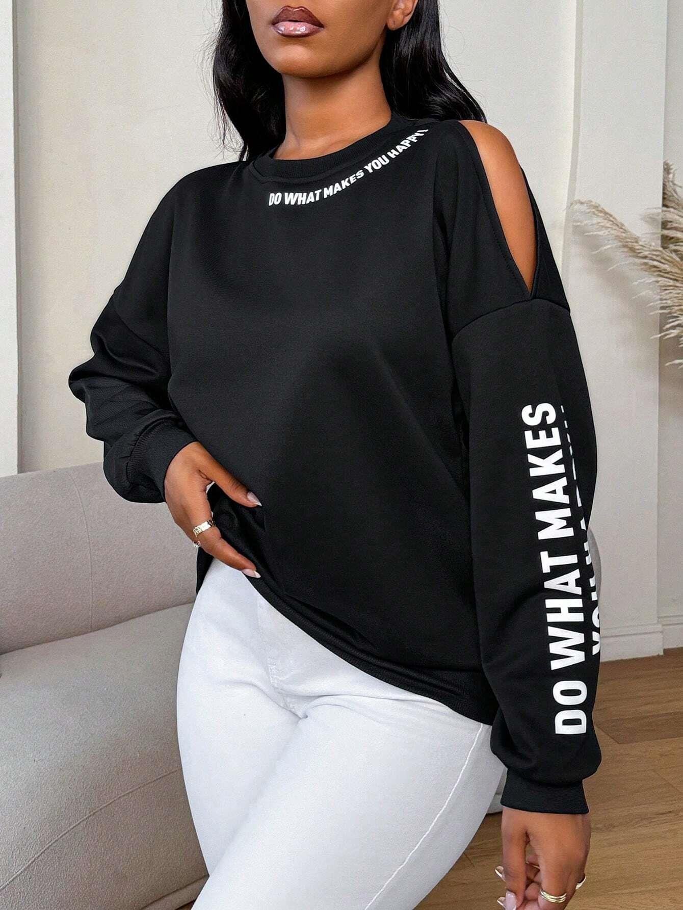 Premium 3 İplik Kumaş Siyah Sweatshirt | Oversize Rahat Kalıp | Siyah Minimal Baskılı