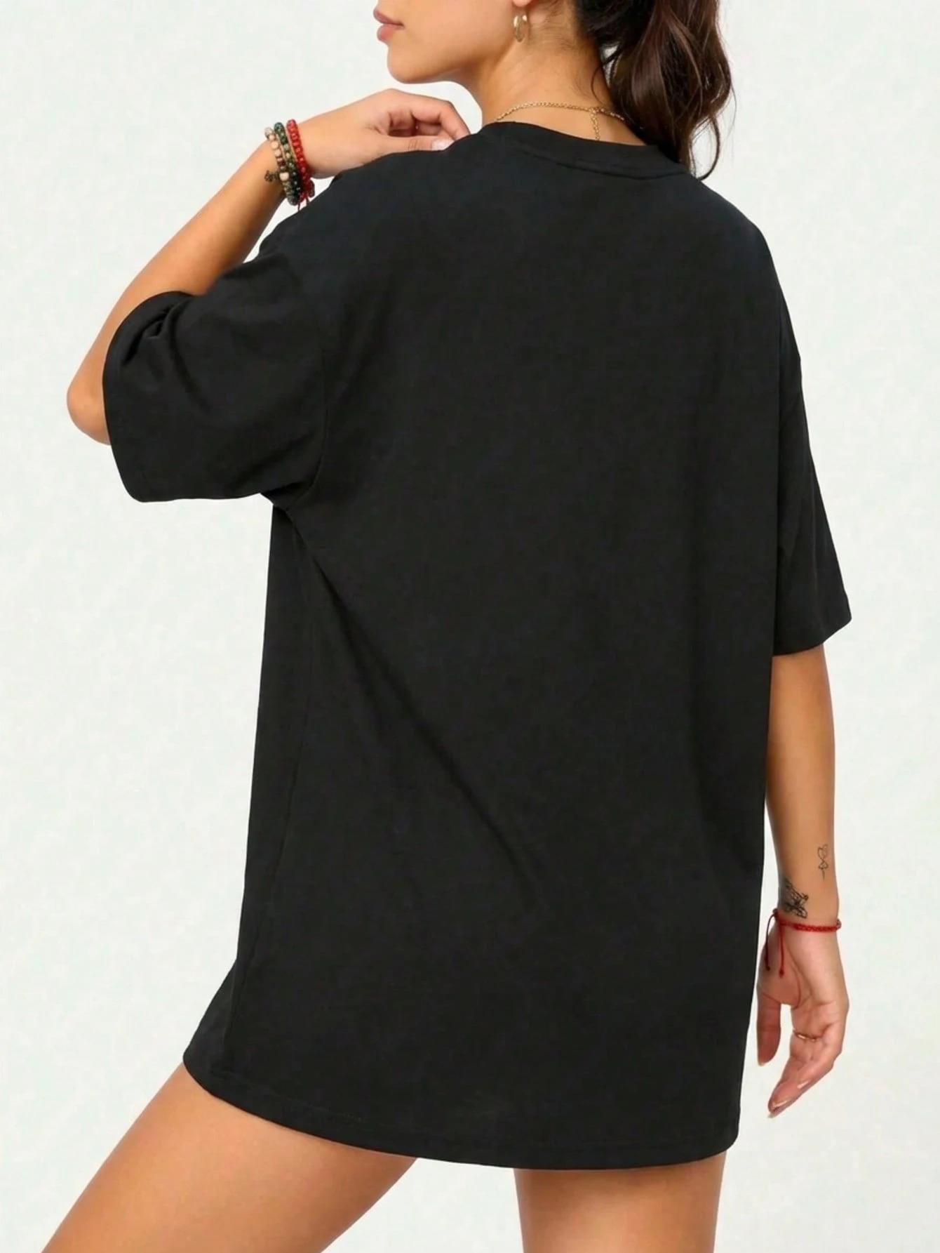 Premium Kalite Siyah Geniş Kesim Oversize T-Shirt - Düşük Omuzlu Pamuklu Bol Tişört 