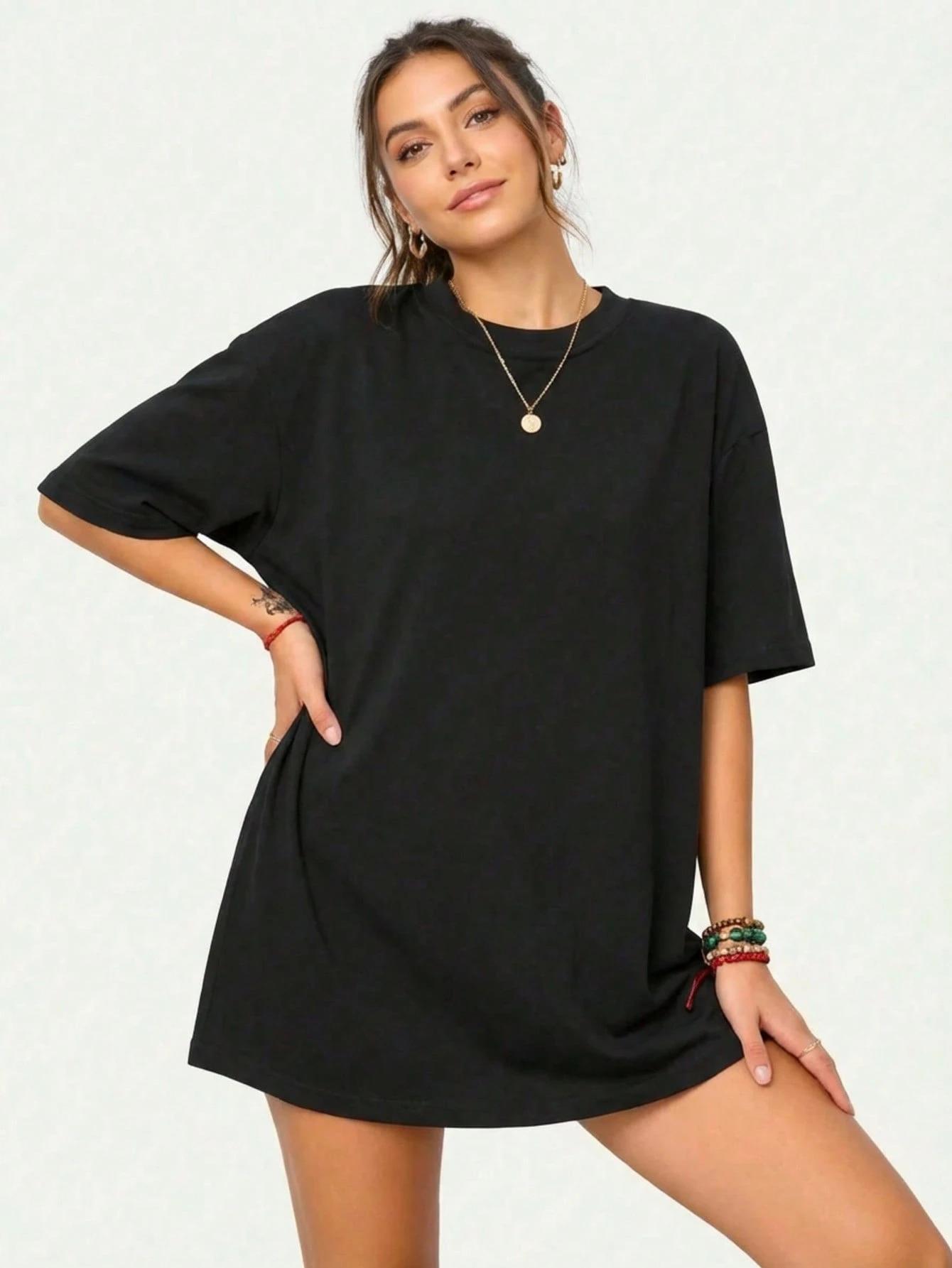 Premium Kalite Siyah Geniş Kesim Oversize T-Shirt - Düşük Omuzlu Pamuklu Bol Tişört 