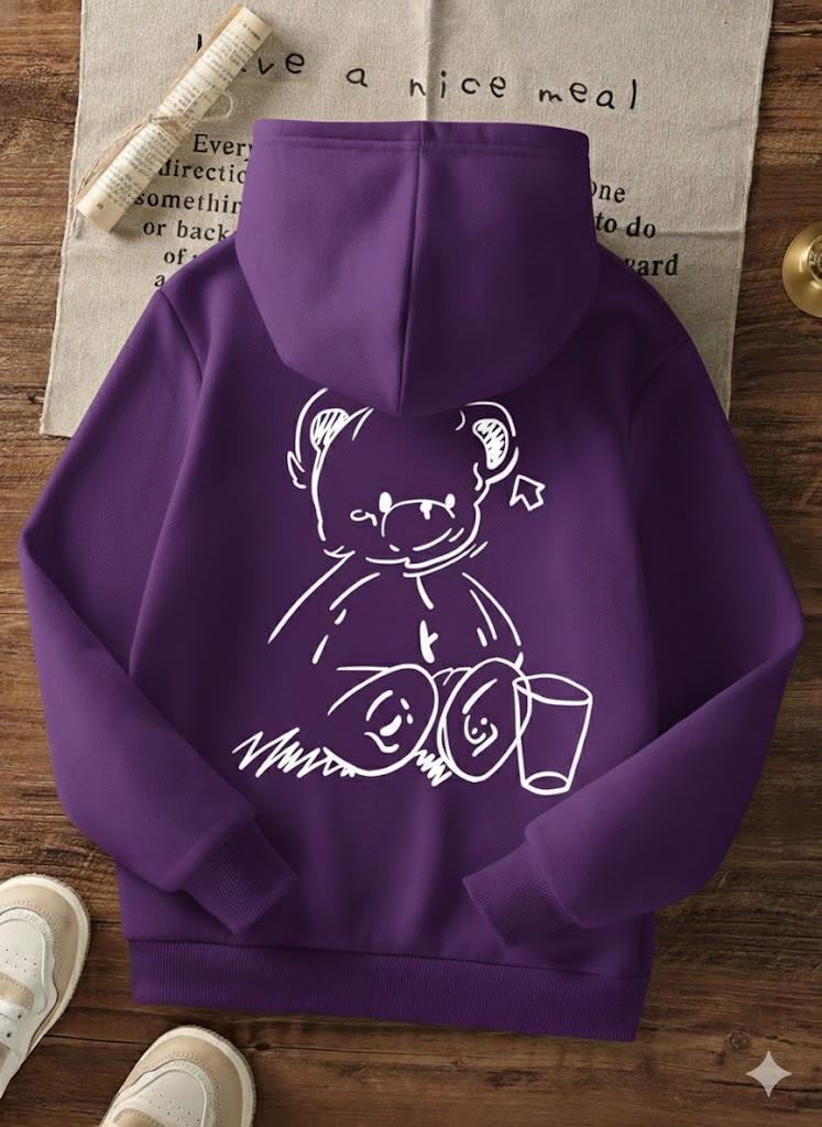 Sevimli Ayıcık Figürlü Rahat Kalıp Çocuk Mor Sweatshirt