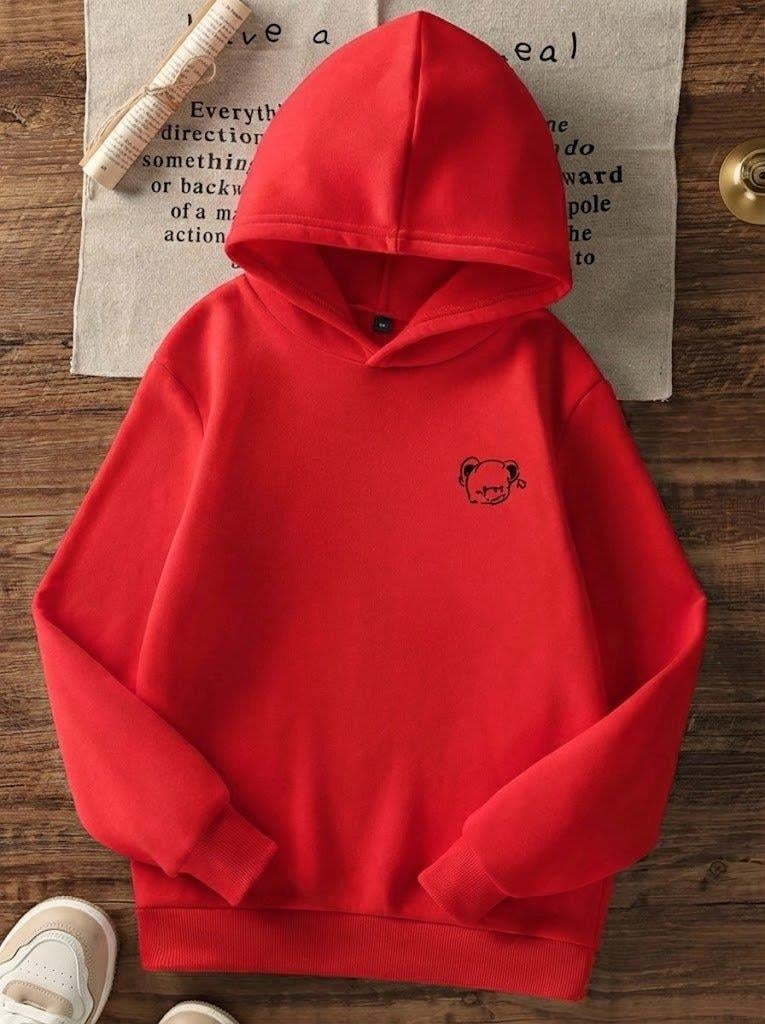 Sevimli Ayıcık Figürlü Rahat Kalıp Çocuk Kırmızı Sweatshirt