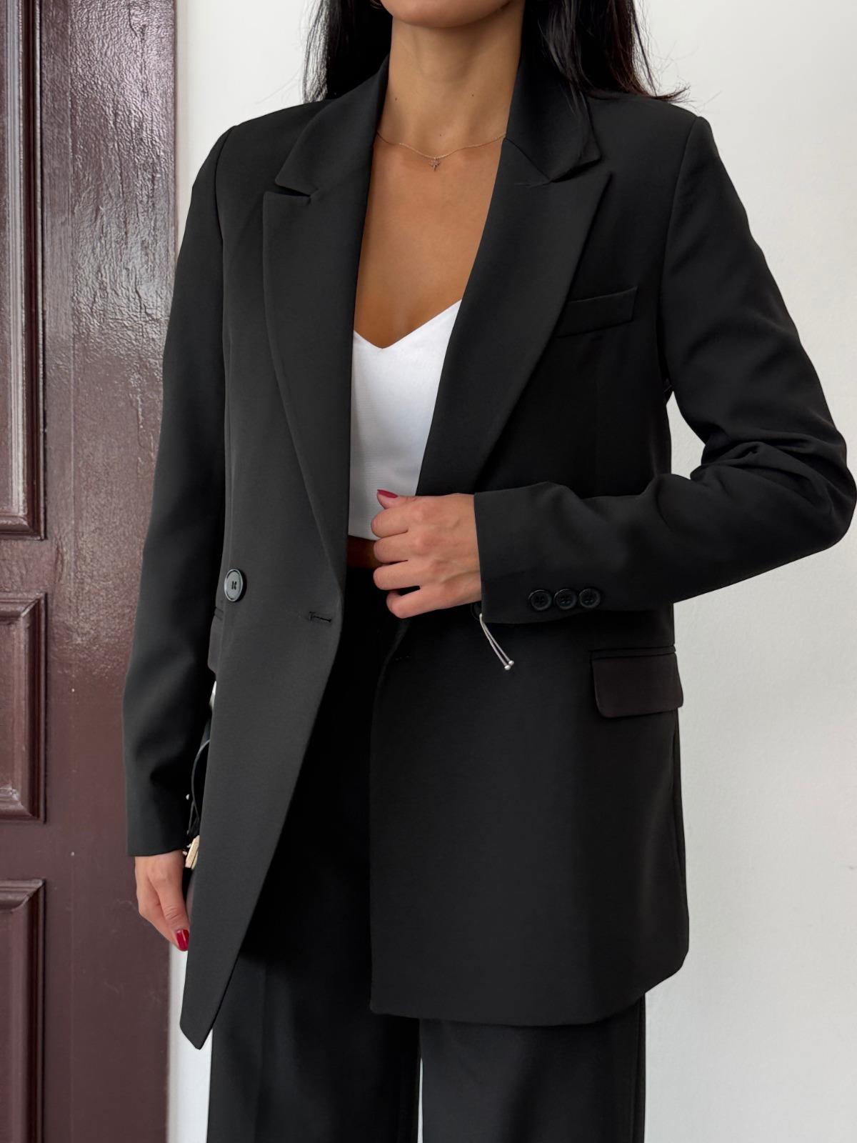 Siyah Kadın Polly Viscon Takım – 1. Sınıf Kumaş Blazer Ceket & Palazzo Pantolon İkili Takım
