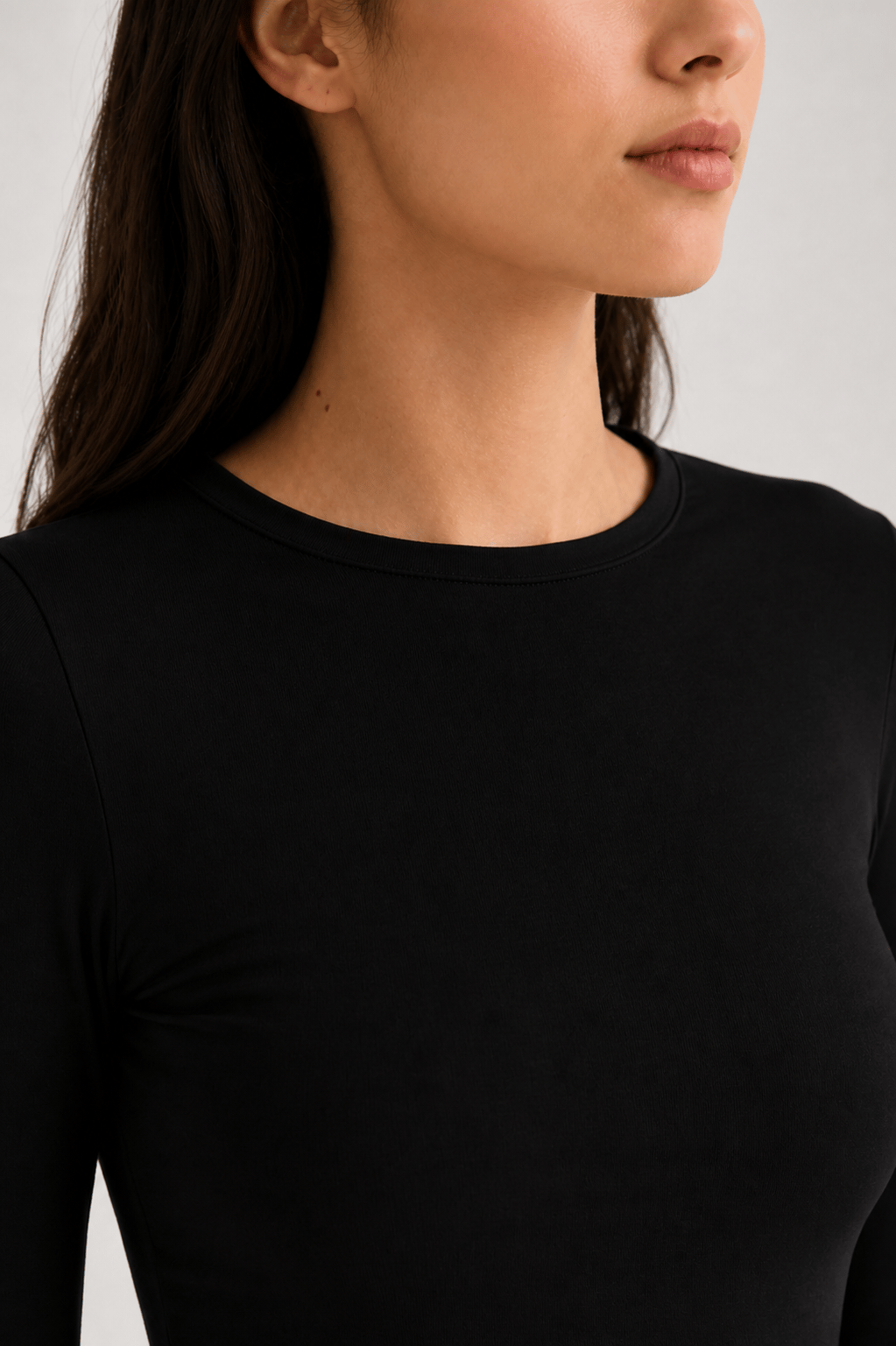 Siyah Kadın Uzun Kollu Likralı Basic Body – Esnek Polyamid Elastan Kumaş, Slim Fit, Günlük Şık Üst