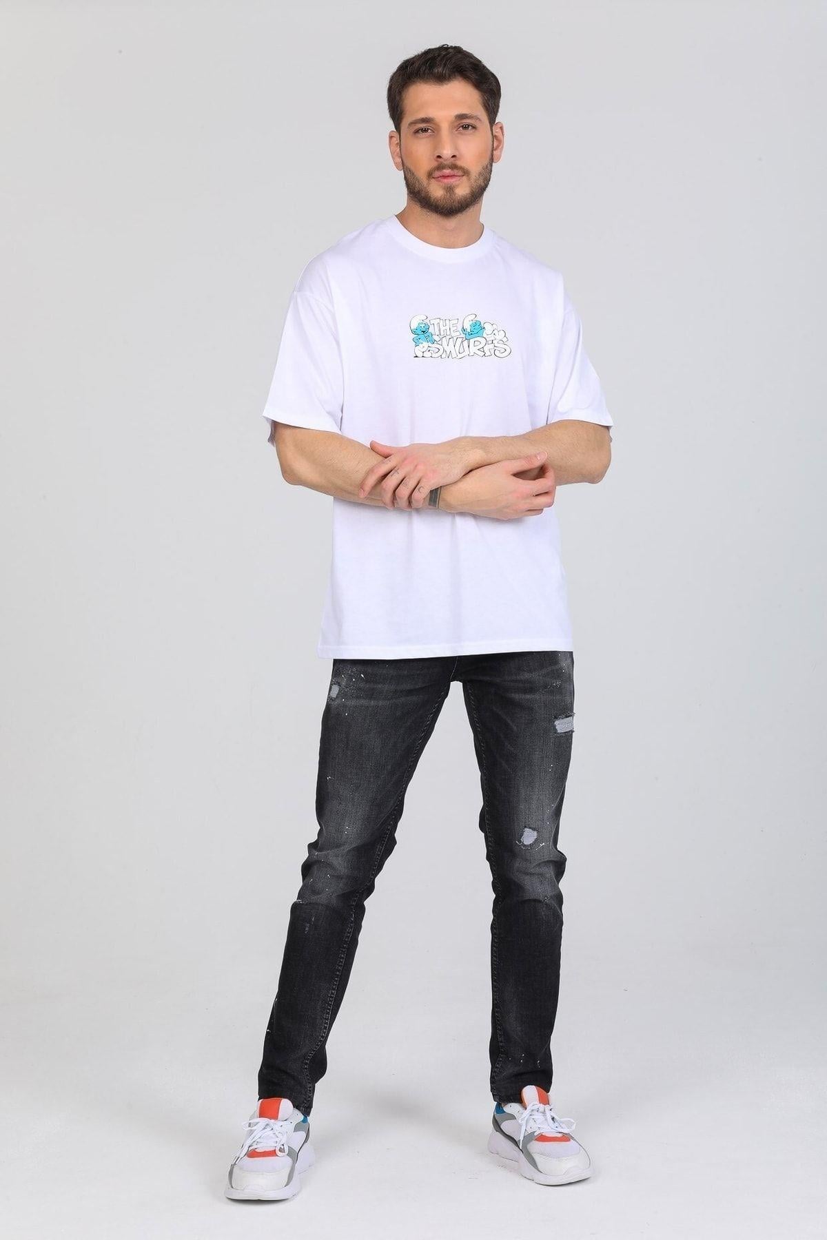 Smurfs Yazılı Beyaz T-shirt