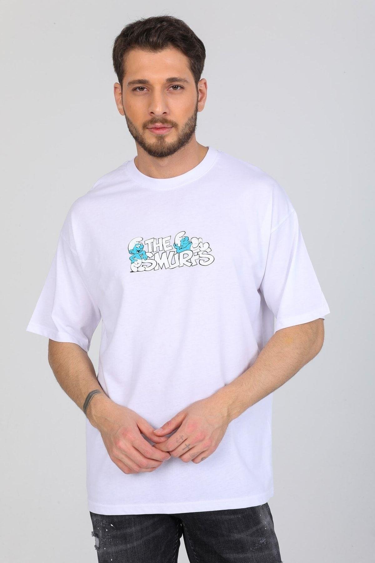 Smurfs Yazılı Beyaz T-shirt