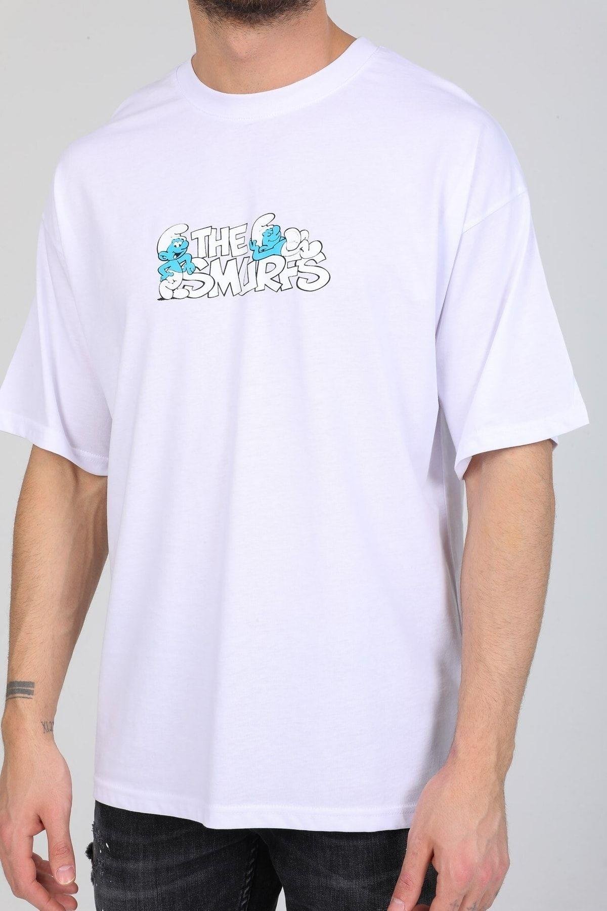 Smurfs Yazılı Beyaz T-shirt