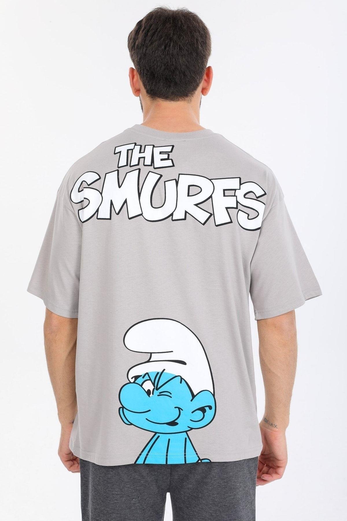 Smurfs Yazılı Gri T-shirt