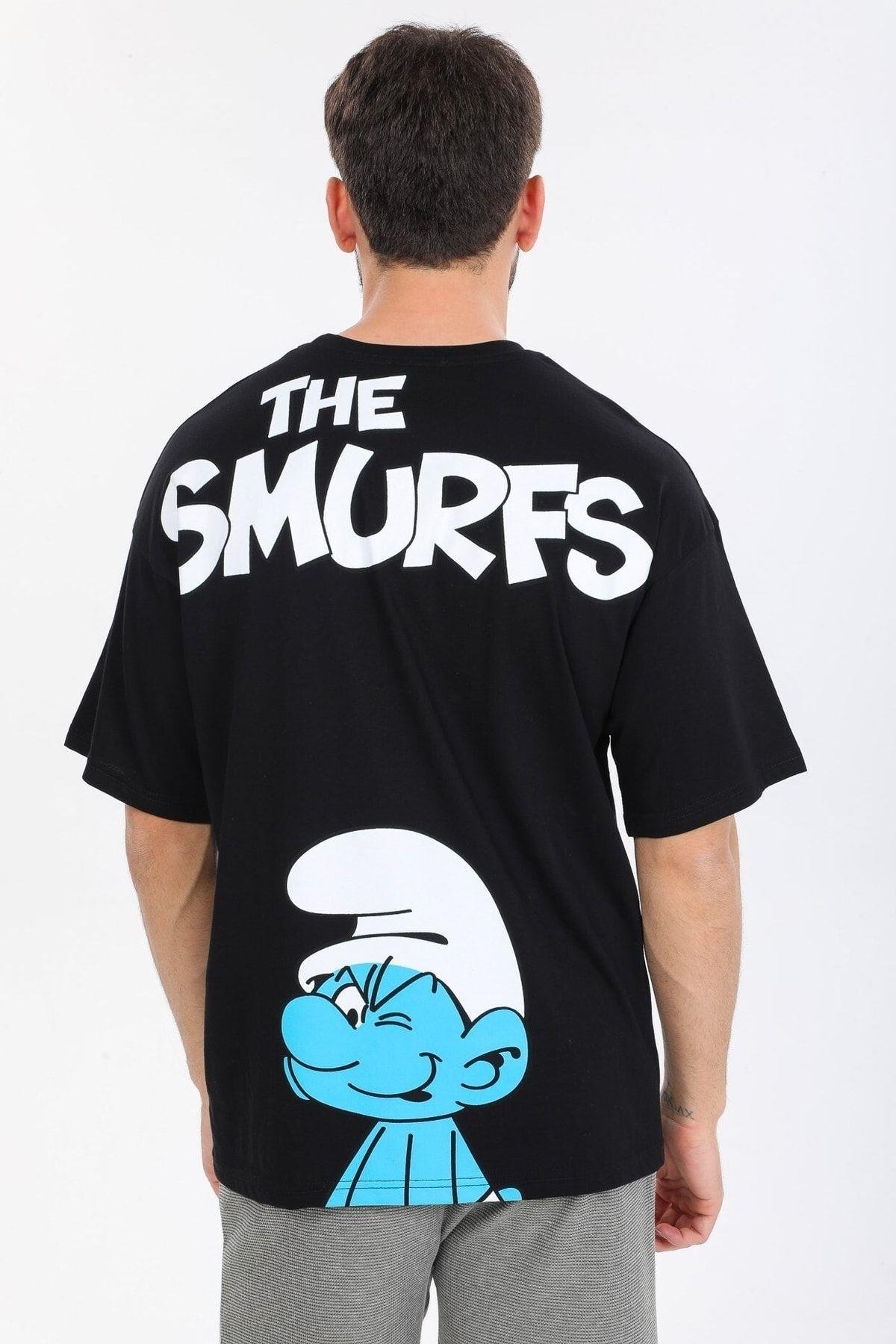 Smurfs Yazılı Siyah T-shirt