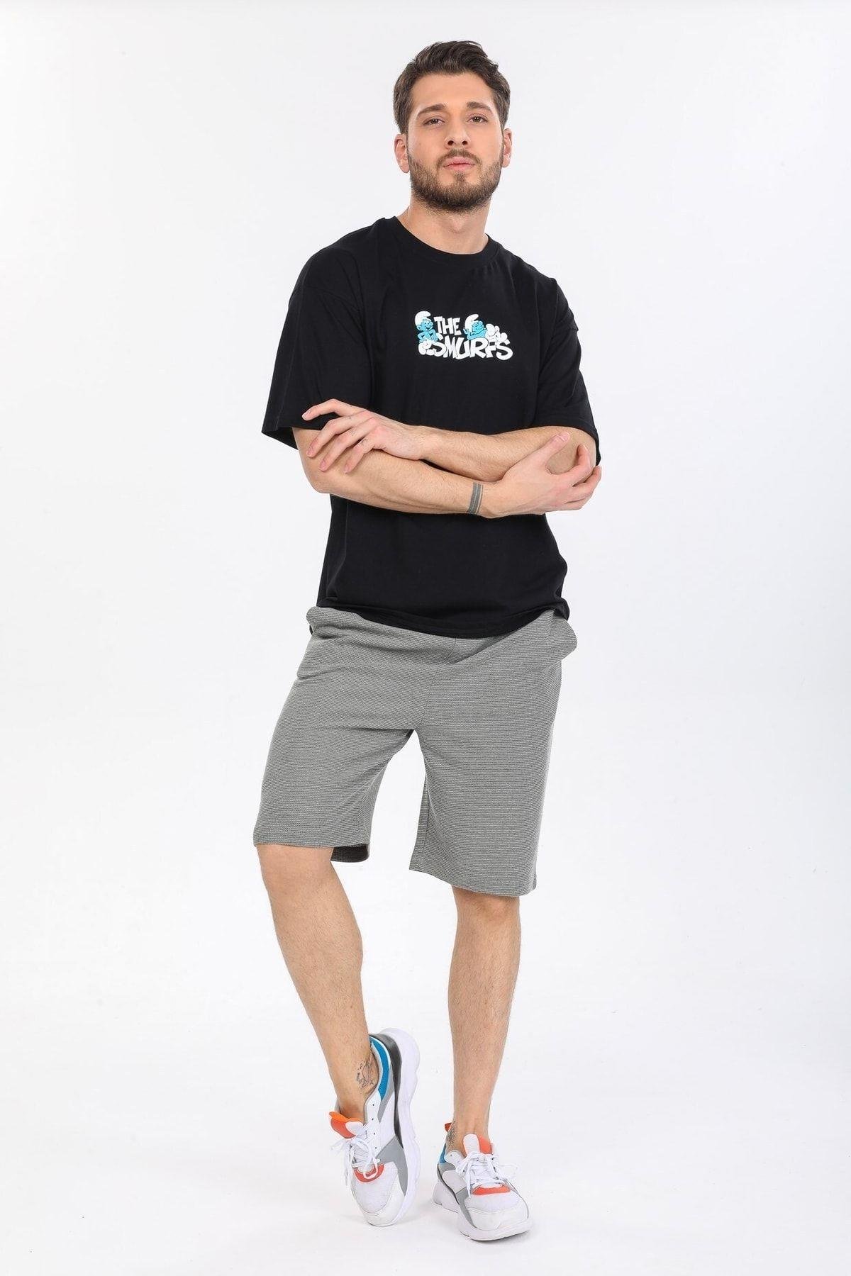 Smurfs Yazılı Siyah T-shirt
