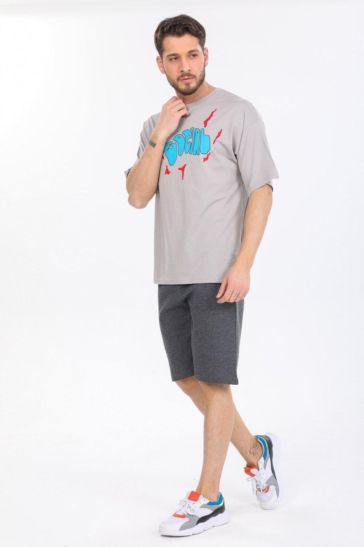 Social Yazılı Gri T-shirt