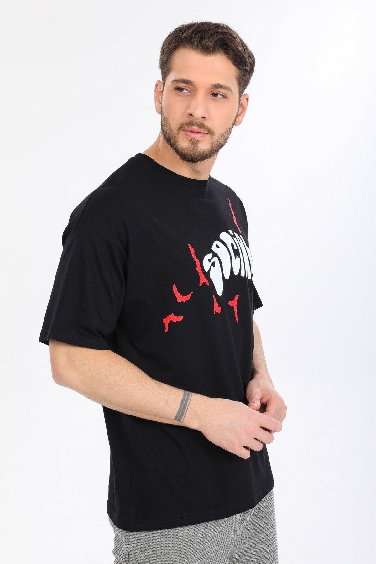 Social Yazılı Siyah T-shirt