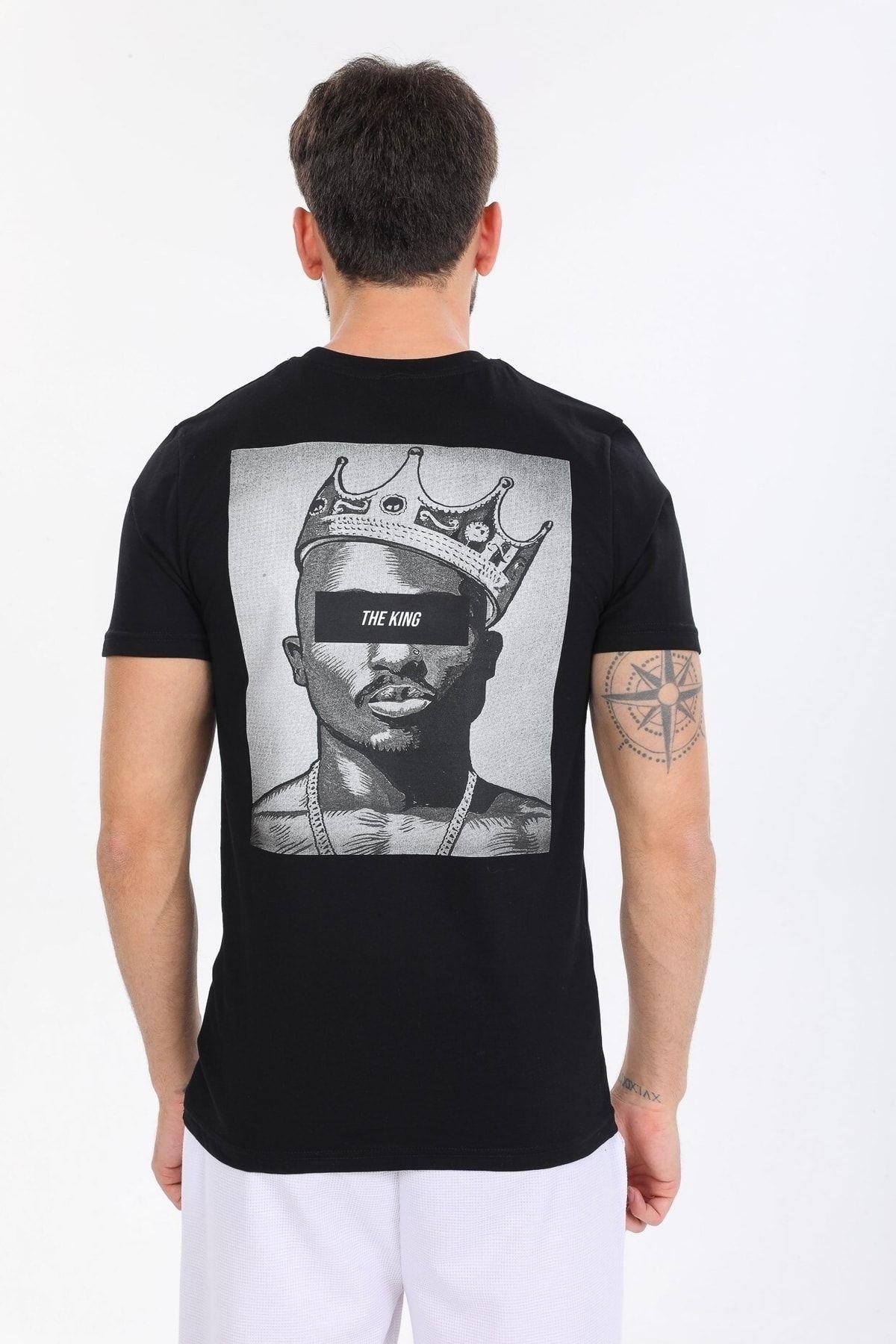 The King Yazılı Siyah T-shirt