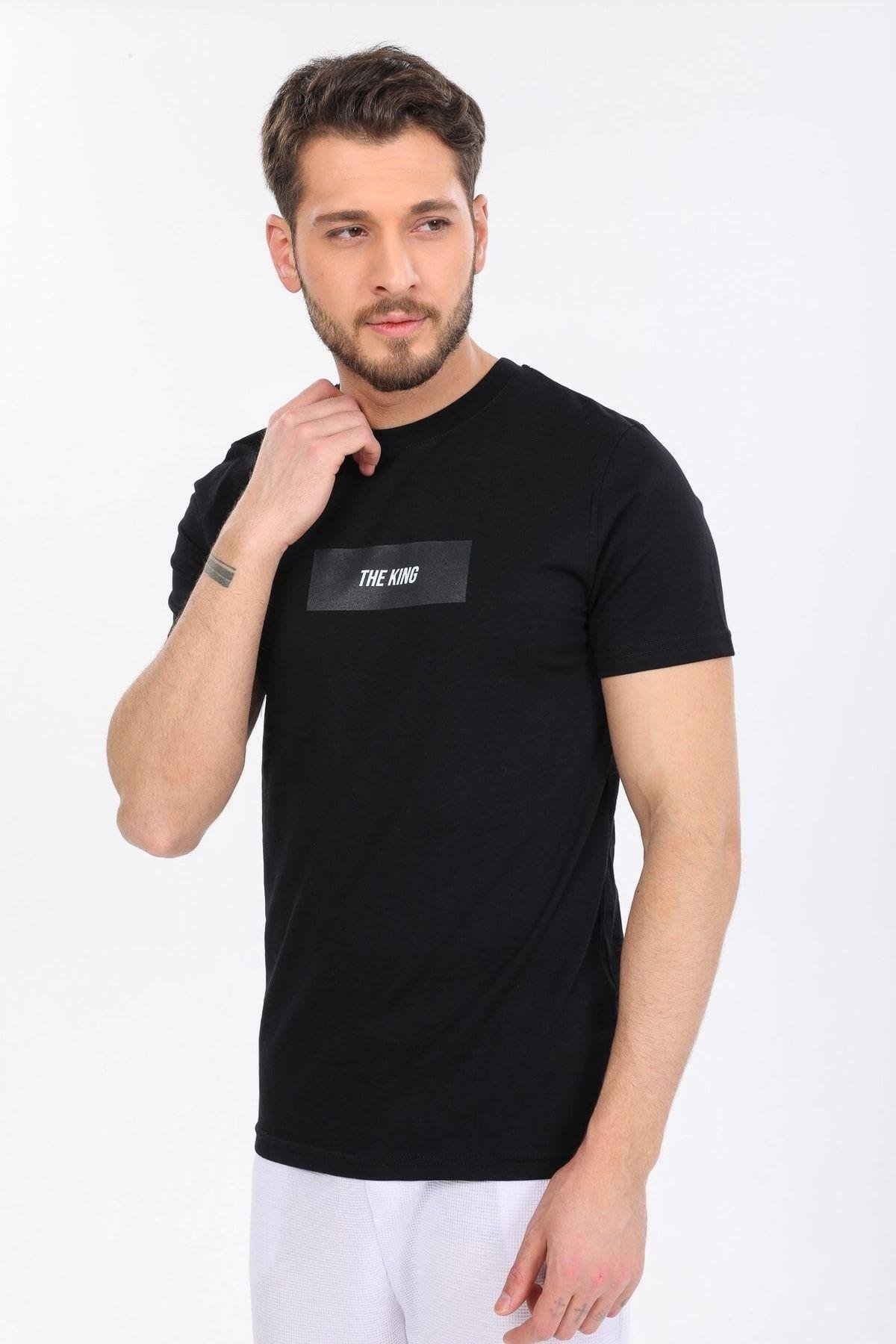 The King Yazılı Siyah T-shirt