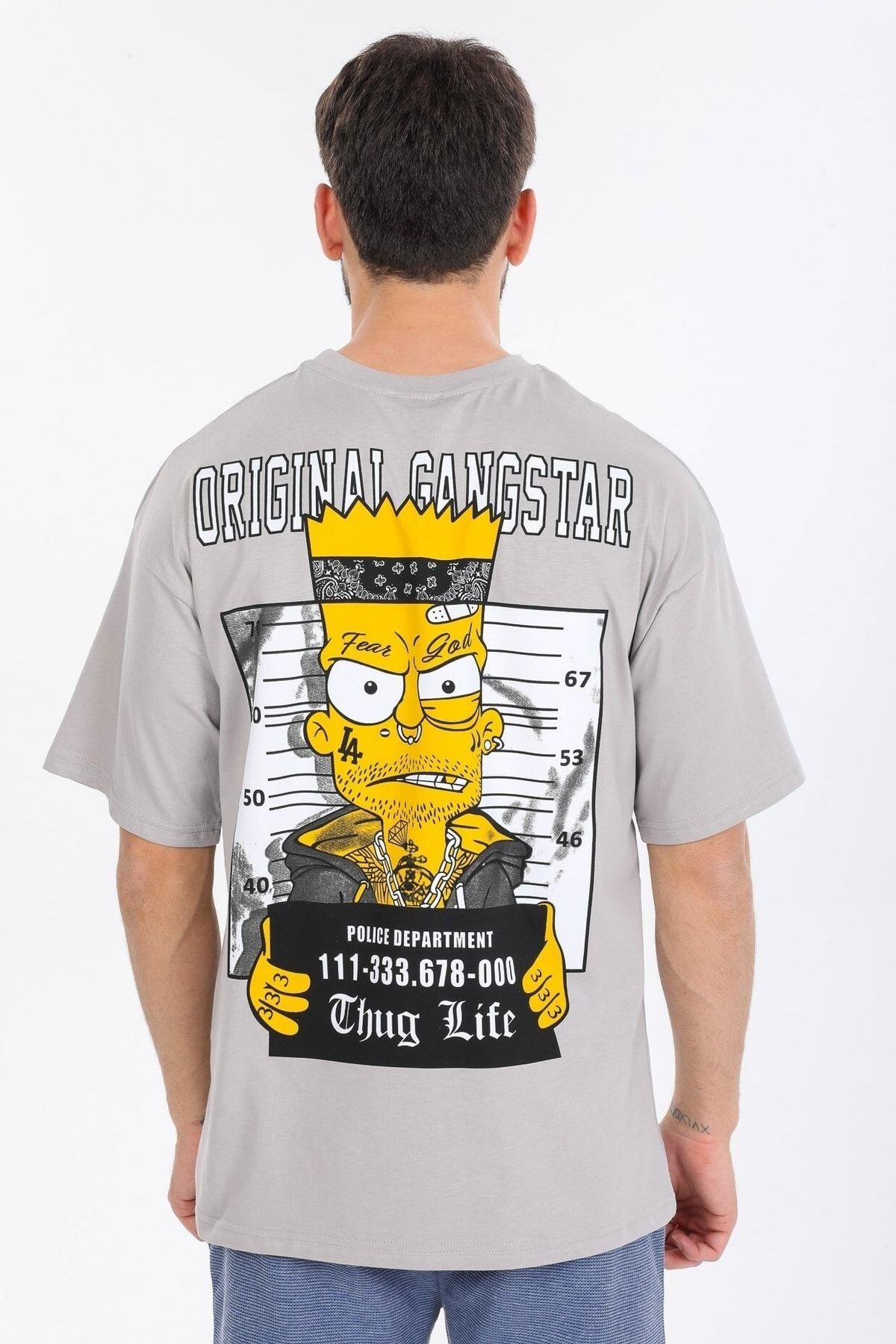 Thug Life Yazılı Gri T-shirt