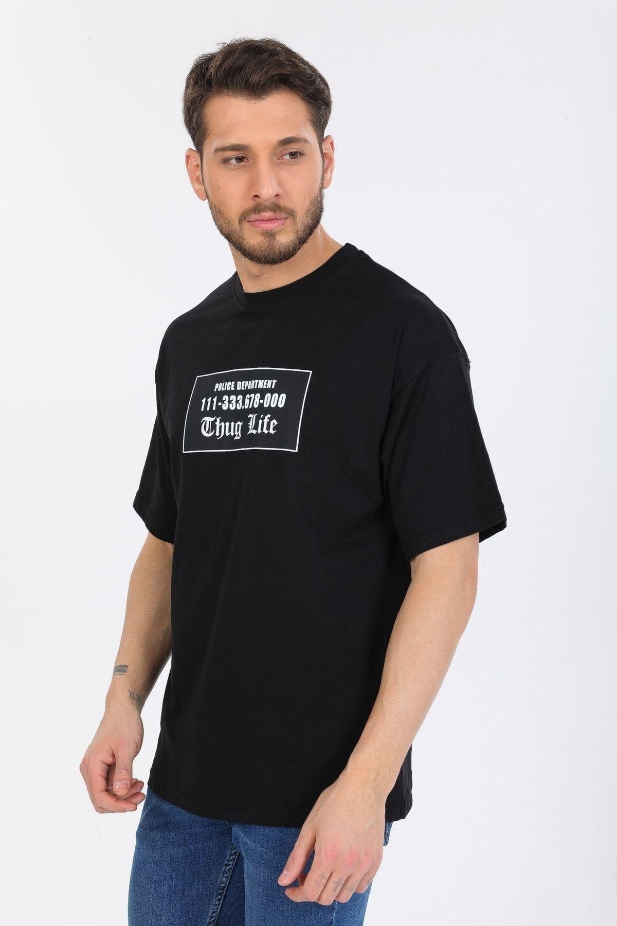 Thug Life Yazılı Siyah T-shirt
