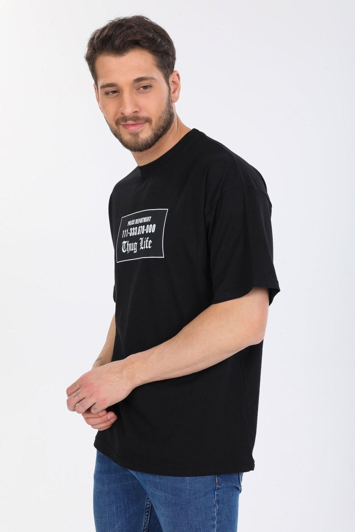 Thug Life Yazılı Siyah T-shirt